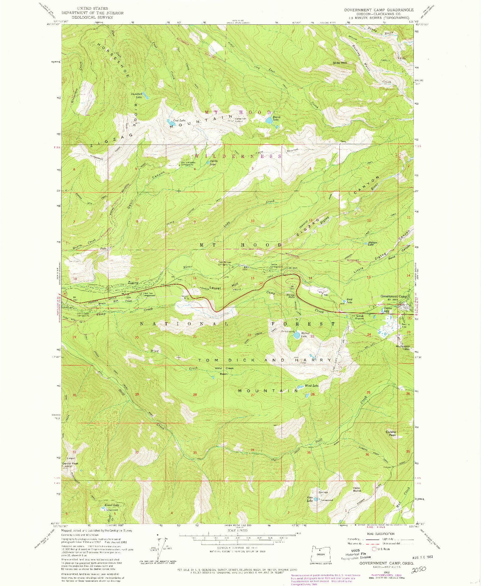 USGS 1:24000-SCALE QUADRANGLE FOR GOVERNMENT CAMP, OR 1980