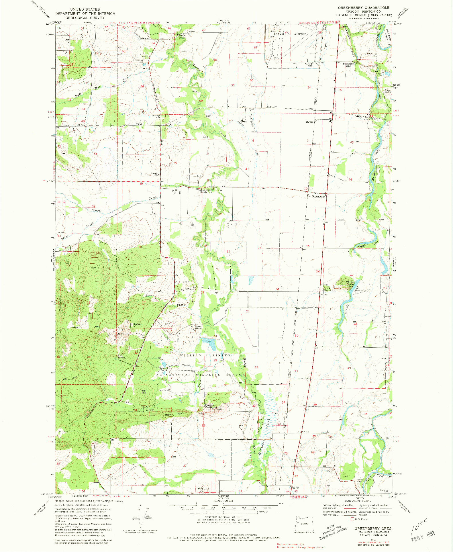 USGS 1:24000-SCALE QUADRANGLE FOR GREENBERRY, OR 1969