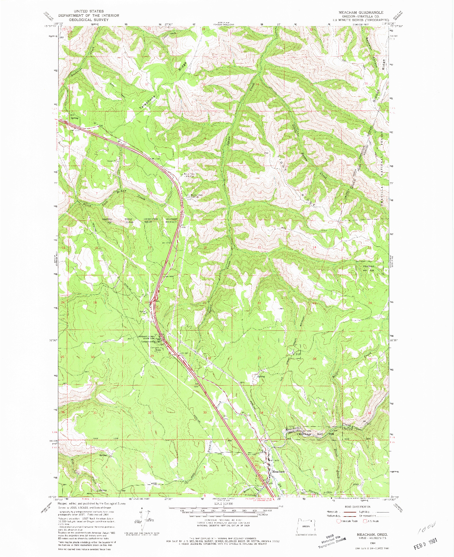 USGS 1:24000-SCALE QUADRANGLE FOR MEACHAM, OR 1964