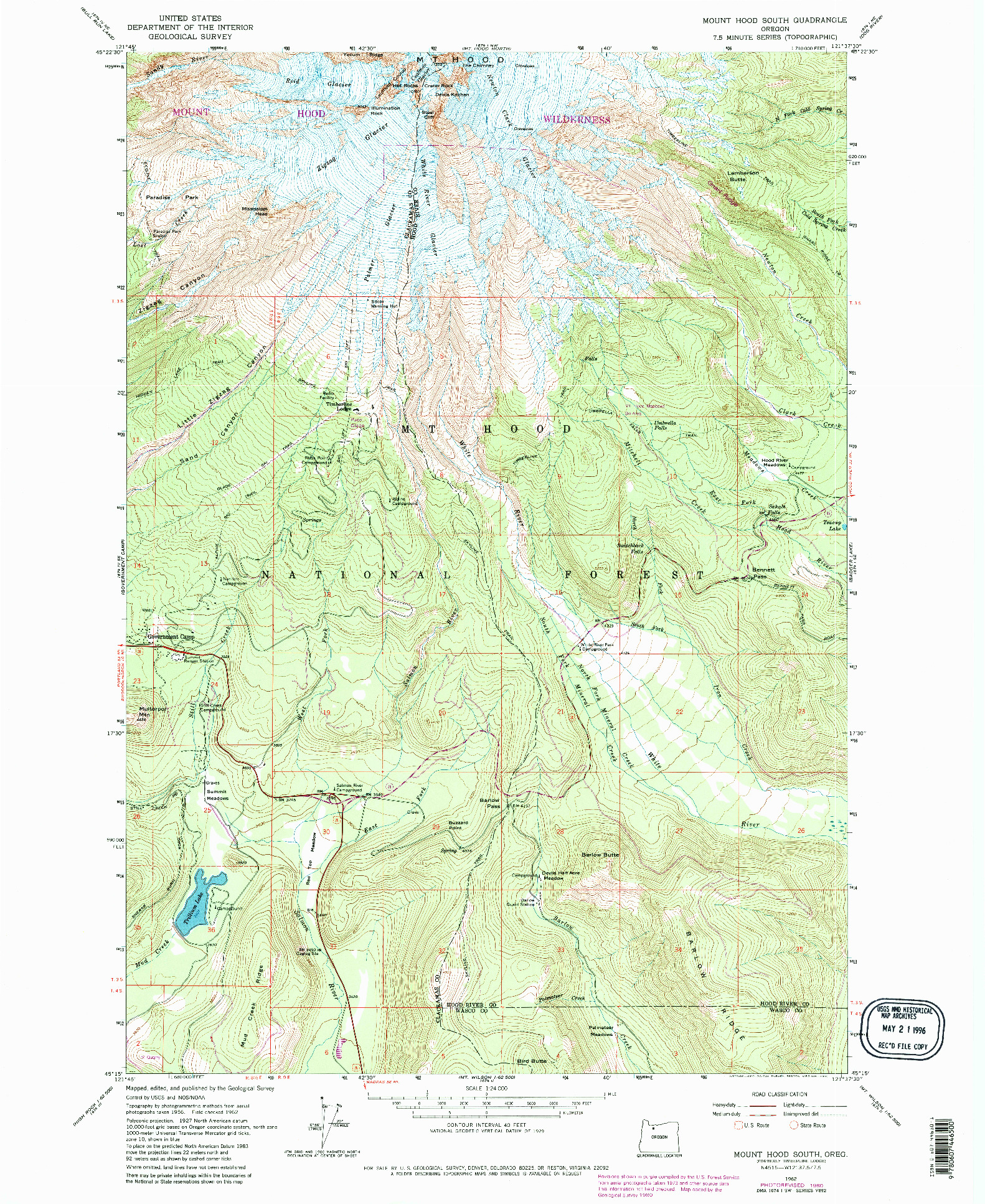 USGS 1:24000-SCALE QUADRANGLE FOR MOUNT HOOD SOUTH, OR 1962
