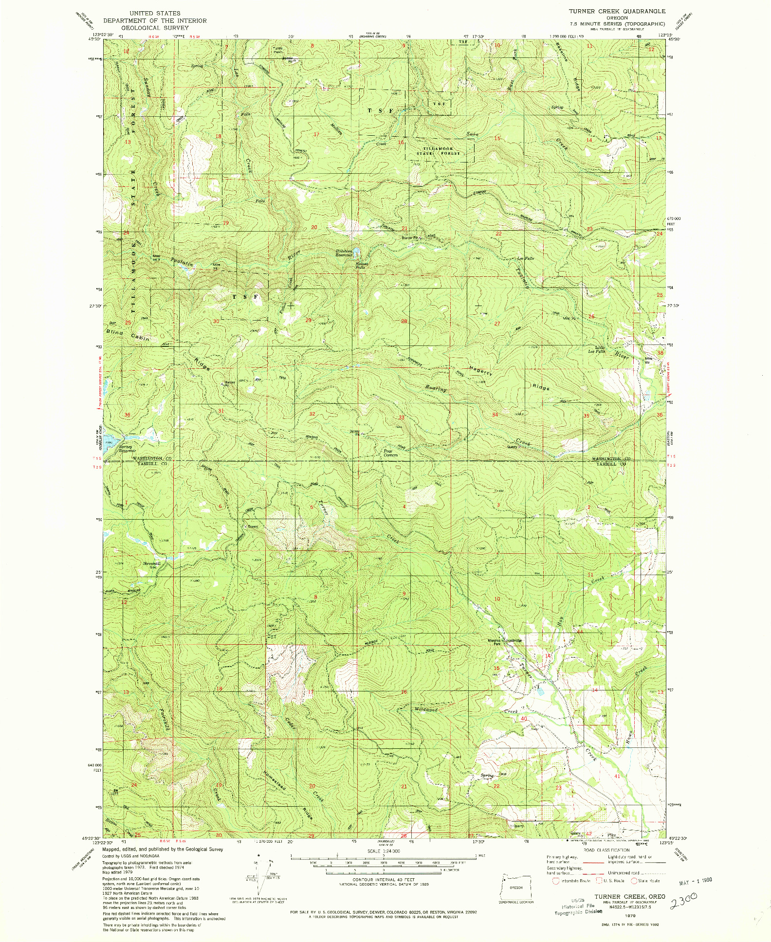 USGS 1:24000-SCALE QUADRANGLE FOR TURNER CREEK, OR 1979