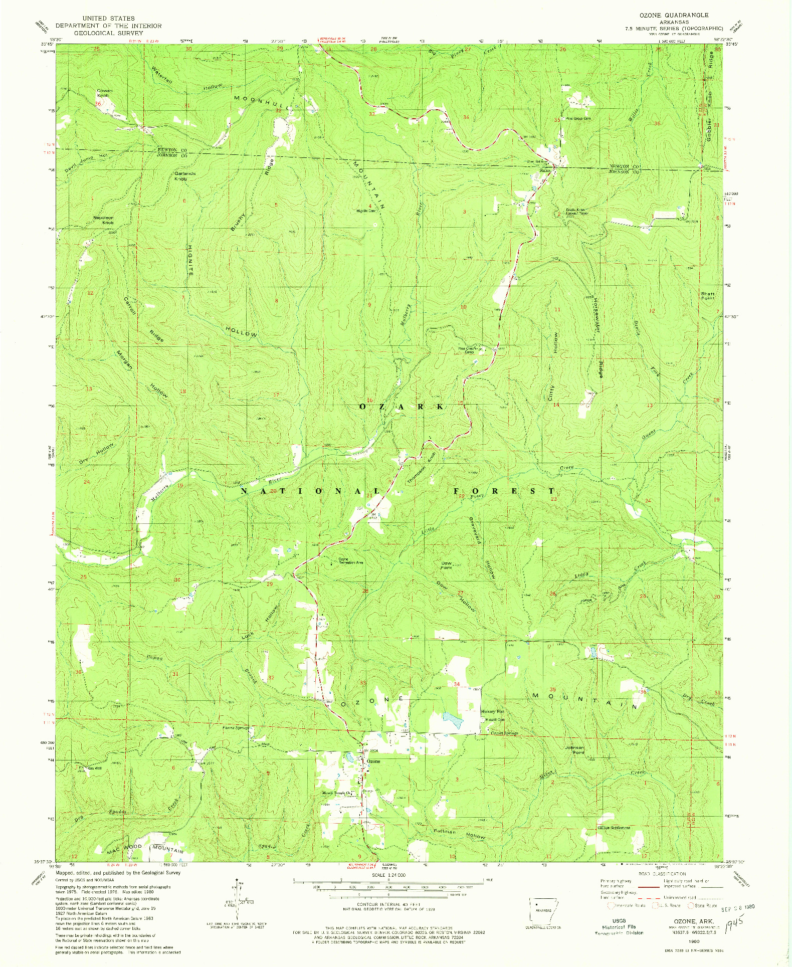 USGS 1:24000-SCALE QUADRANGLE FOR OZONE, AR 1980