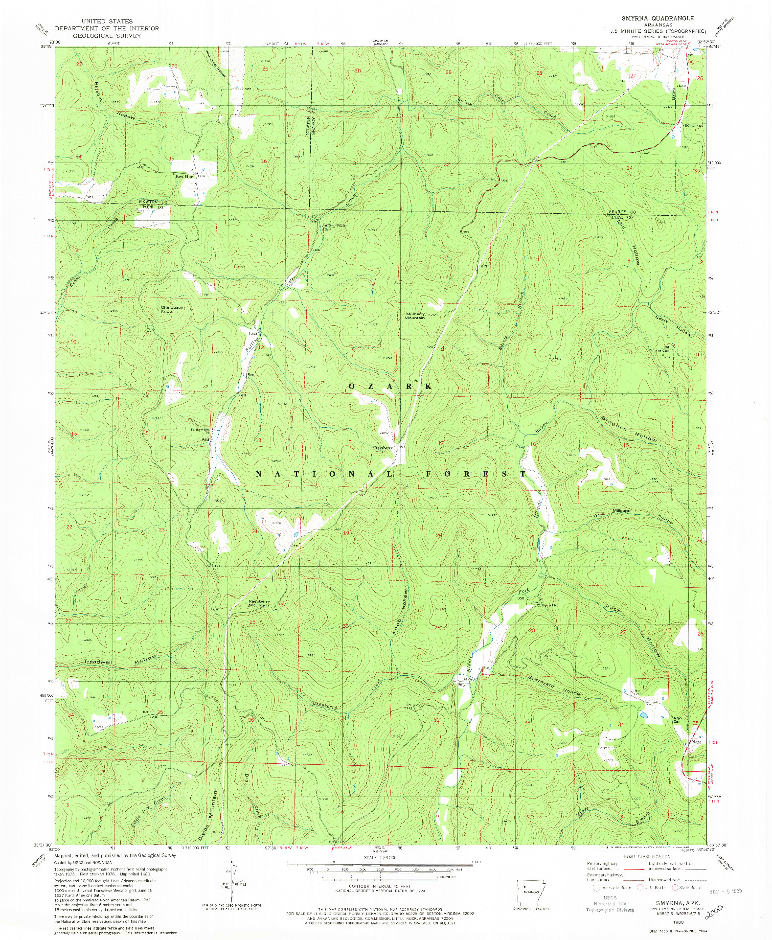 USGS 1:24000-SCALE QUADRANGLE FOR SMYRNA, AR 1980