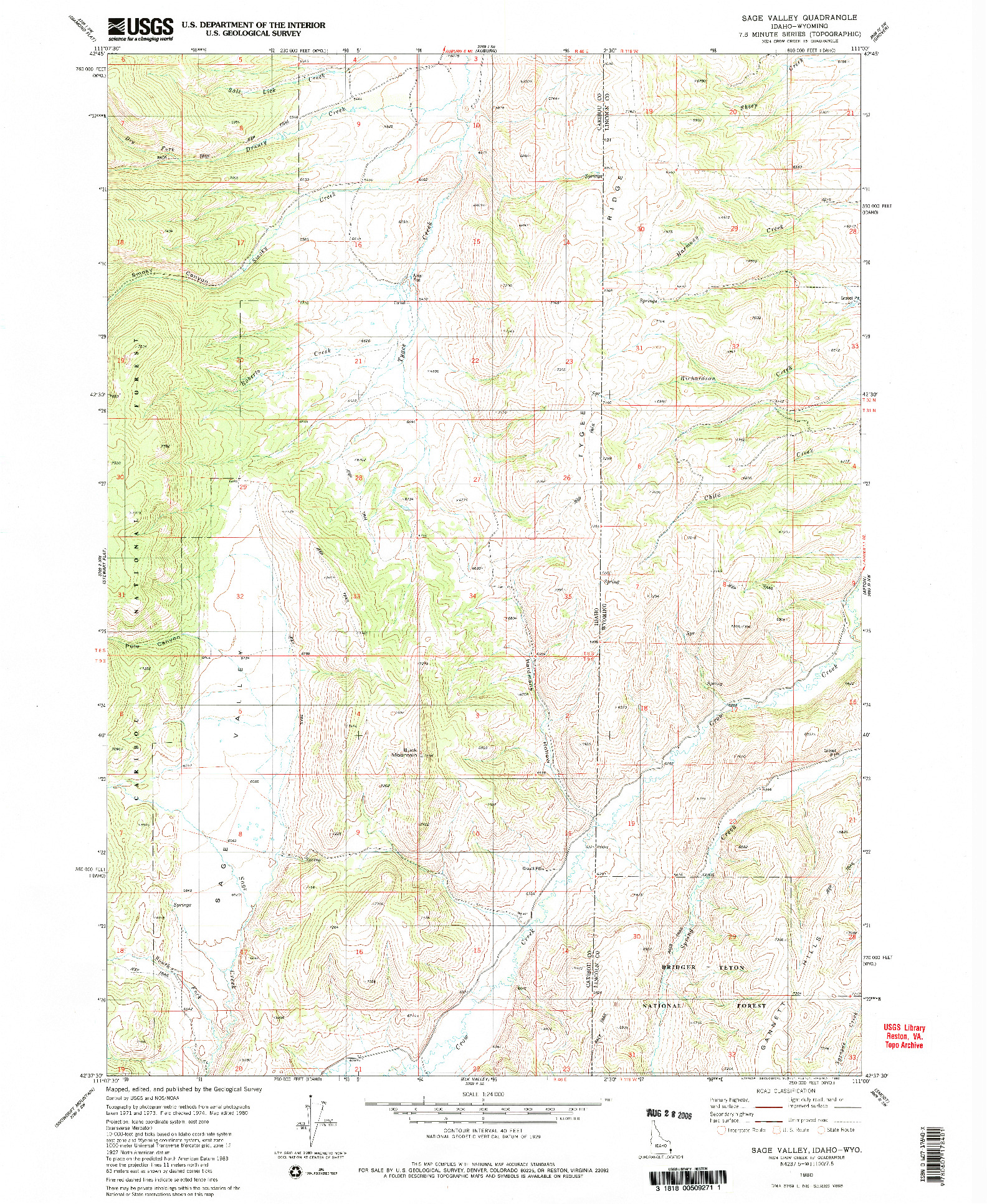 USGS 1:24000-SCALE QUADRANGLE FOR SAGE VALLEY, ID 1980