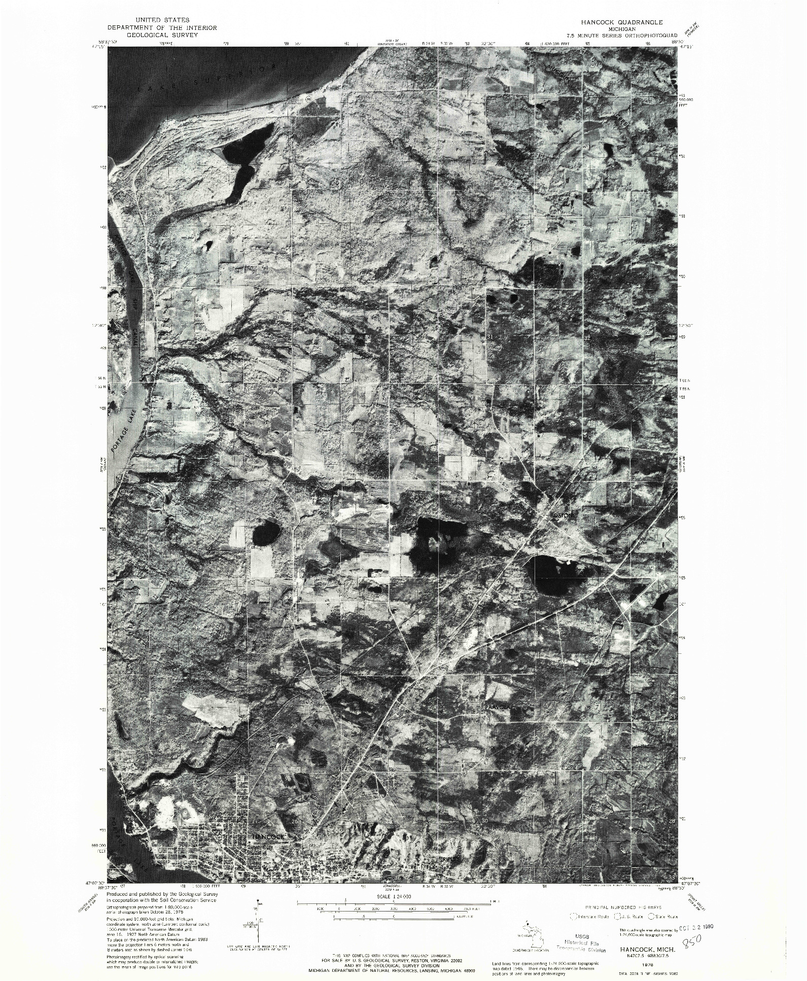 USGS 1:24000-SCALE QUADRANGLE FOR HANCOCK, MI 1978