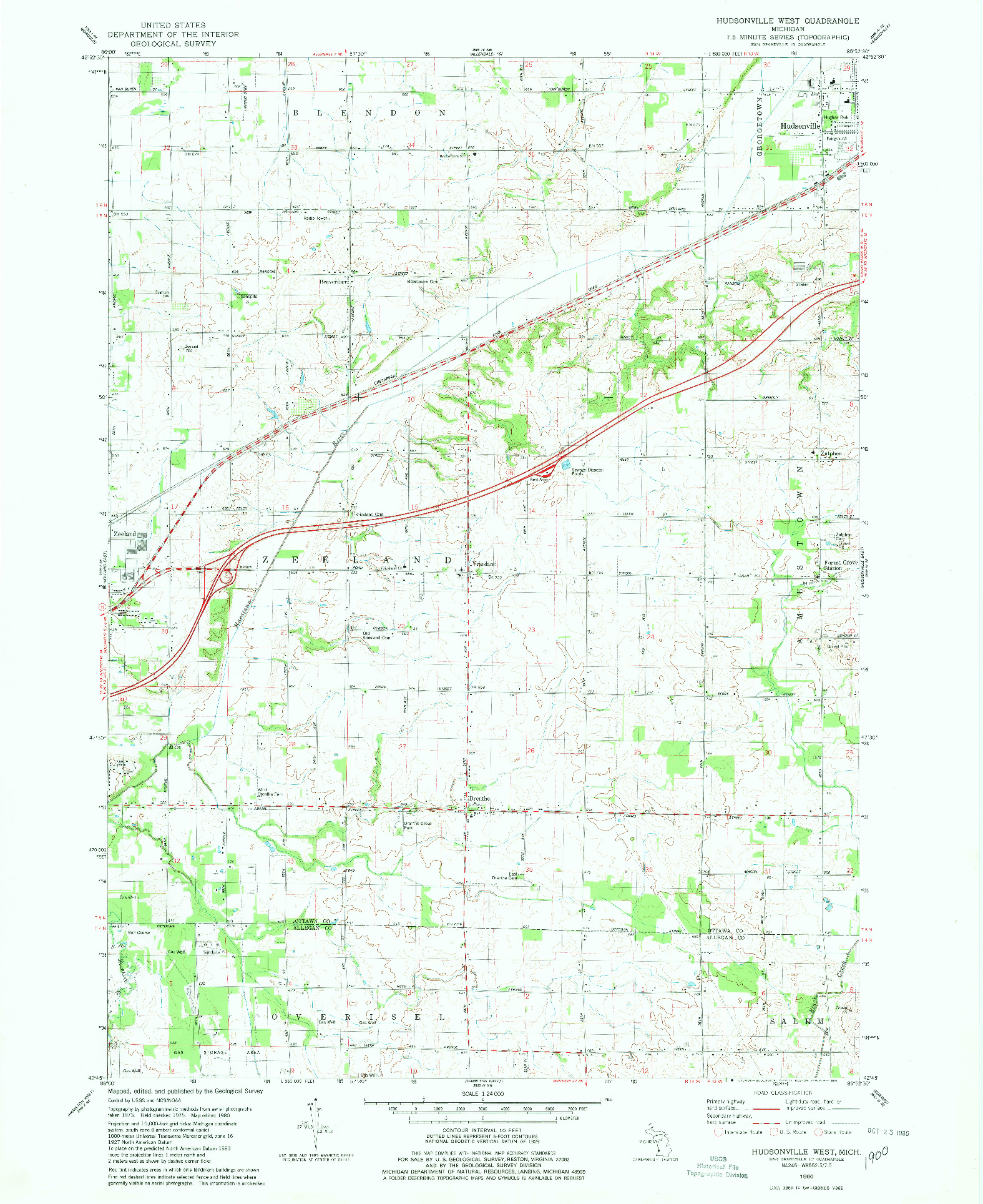 USGS 1:24000-SCALE QUADRANGLE FOR HUDSONVILLE WEST, MI 1980