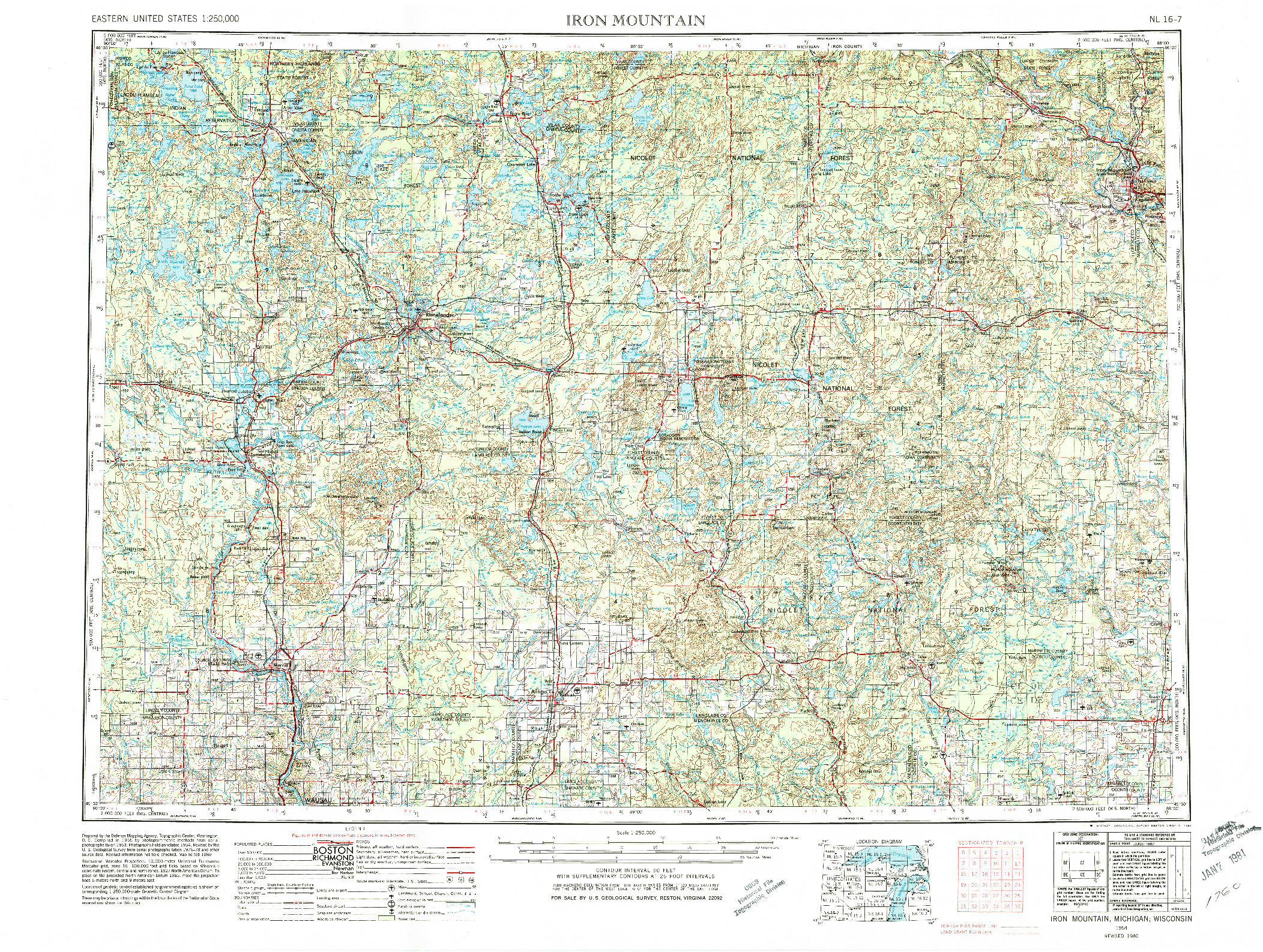USGS 1:250000-SCALE QUADRANGLE FOR IRON MOUNTAIN, MI 1954