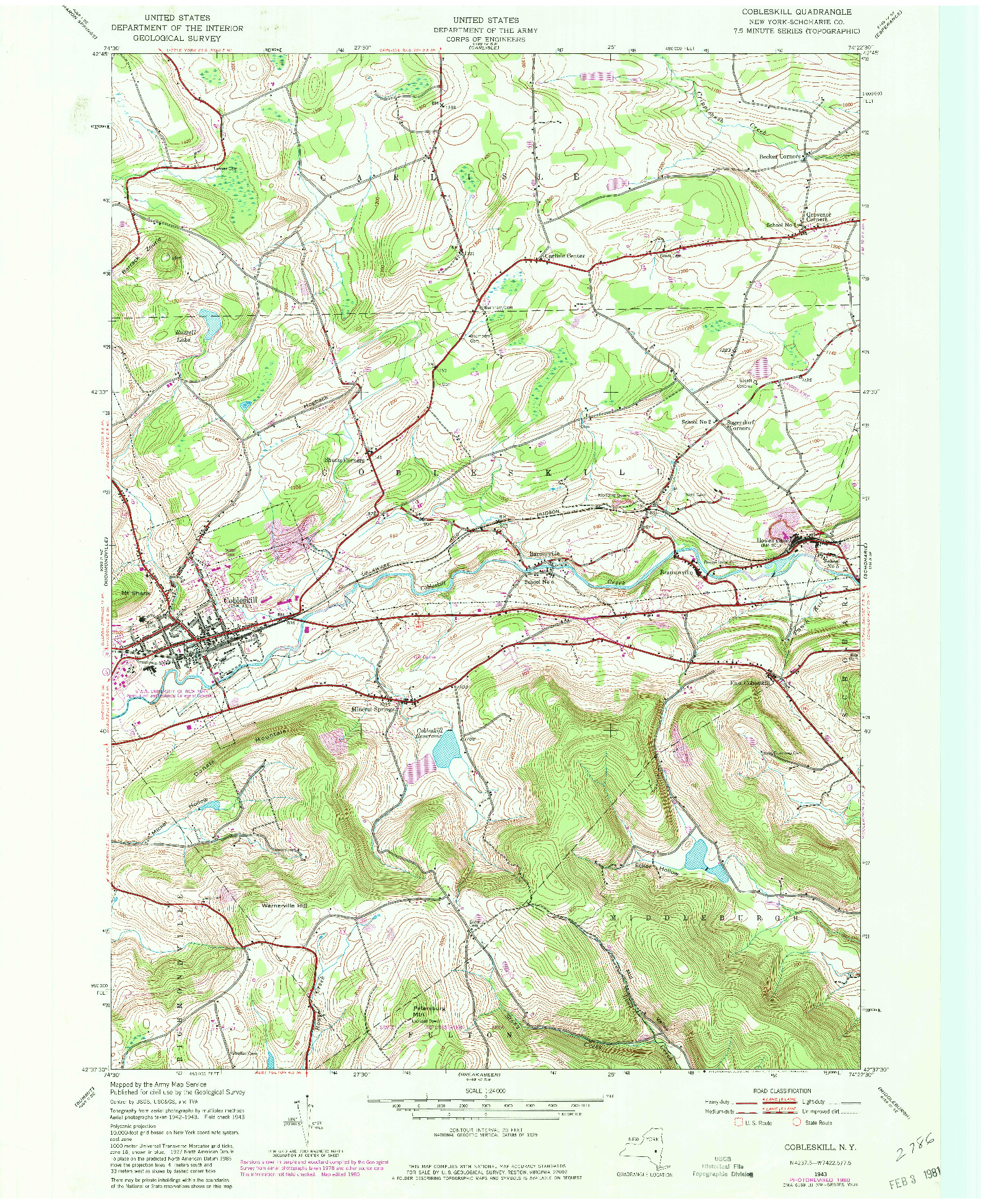 USGS 1:24000-SCALE QUADRANGLE FOR COBLESKILL, NY 1943