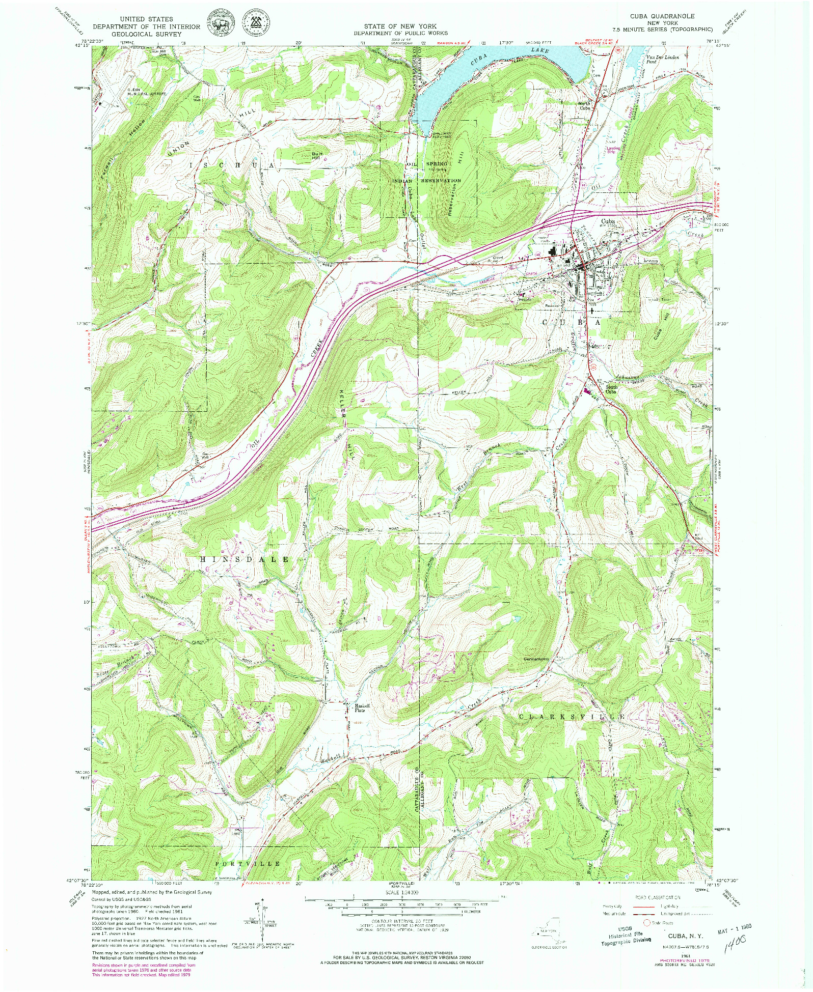 USGS 1:24000-SCALE QUADRANGLE FOR CUBA, NY 1961