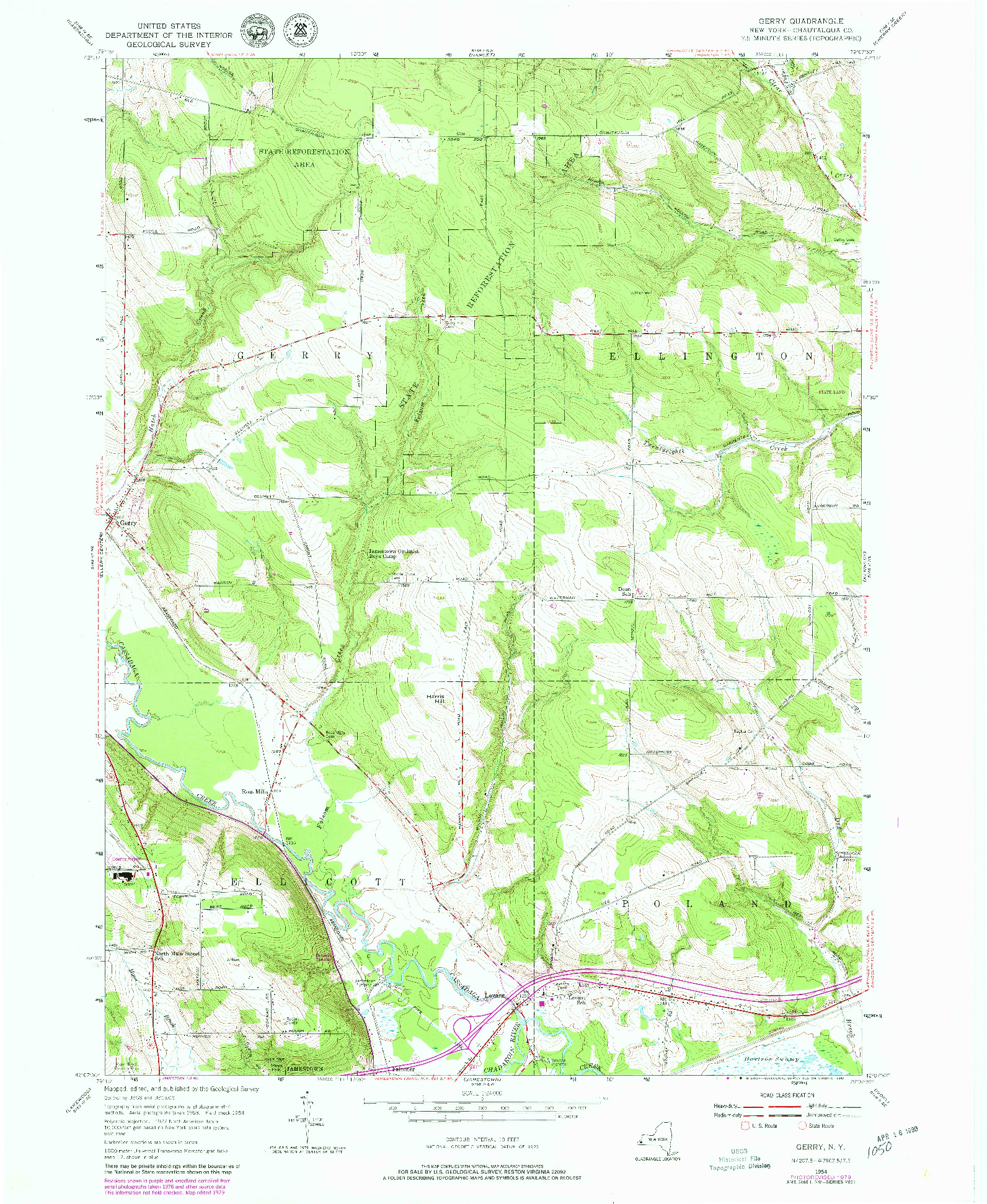 USGS 1:24000-SCALE QUADRANGLE FOR GERRY, NY 1954