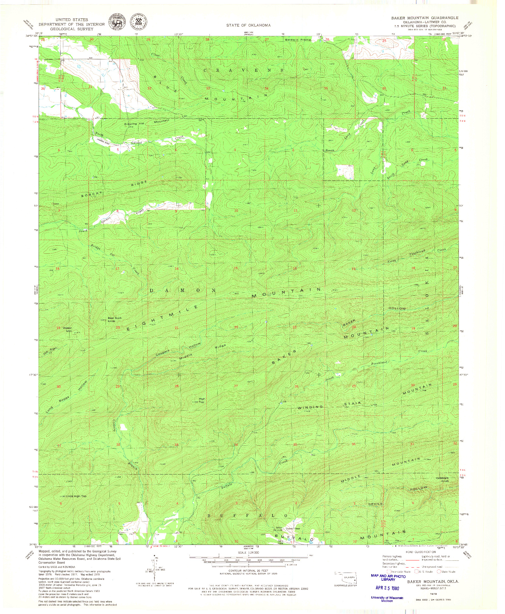USGS 1:24000-SCALE QUADRANGLE FOR BAKER MOUNTAIN, OK 1979