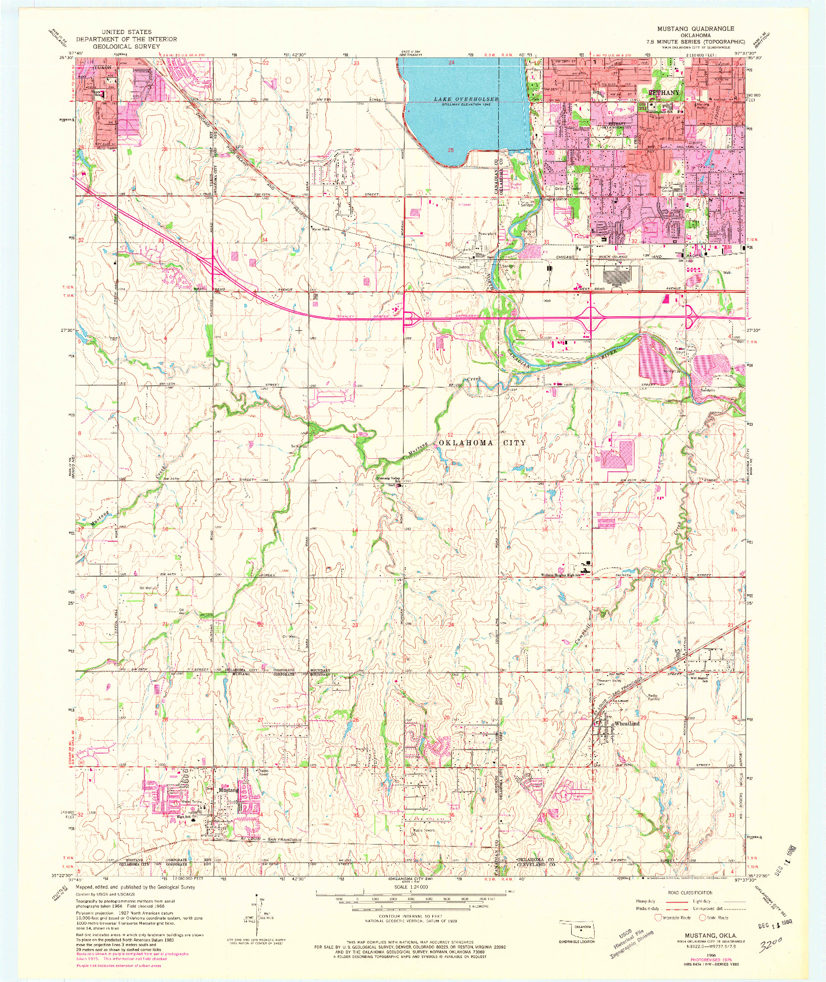 USGS 1:24000-SCALE QUADRANGLE FOR MUSTANG, OK 1966