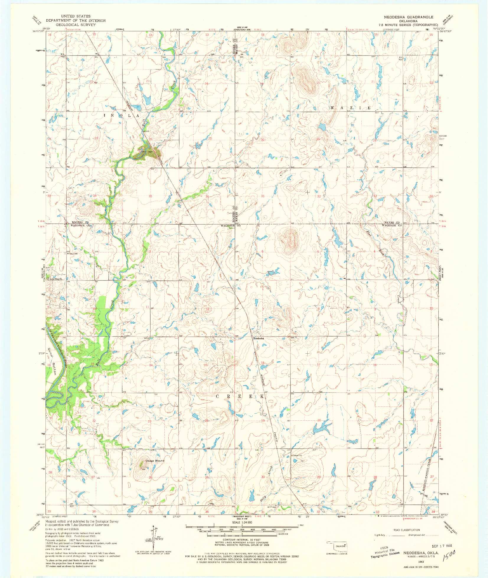 USGS 1:24000-SCALE QUADRANGLE FOR NEODESHA, OK 1963