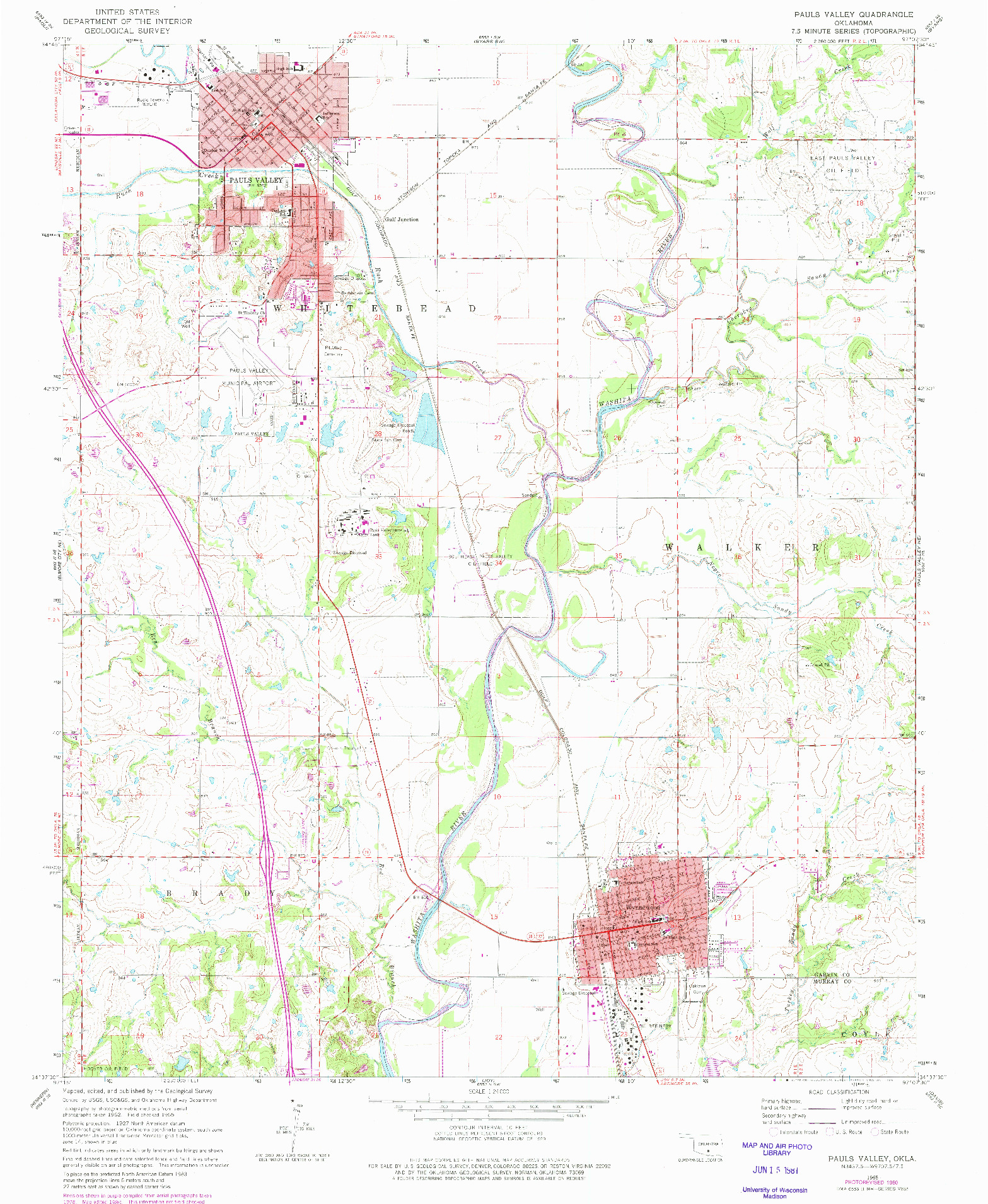 USGS 1:24000-SCALE QUADRANGLE FOR PAULS VALLEY, OK 1965