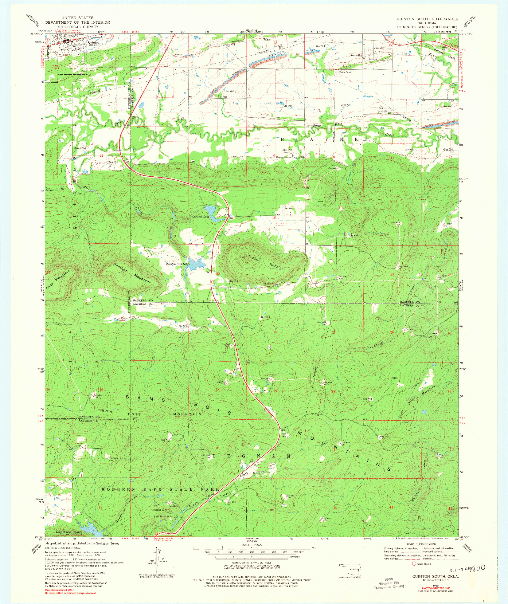 USGS 1:24000-SCALE QUADRANGLE FOR QUINTON SOUTH, OK 1969