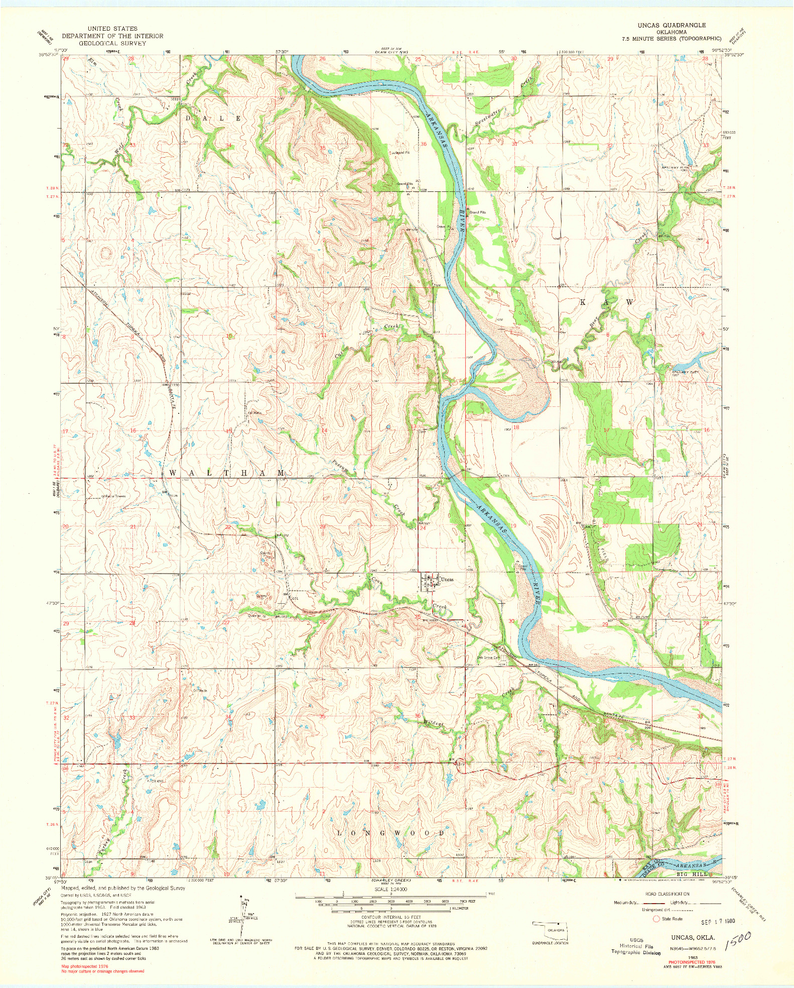 USGS 1:24000-SCALE QUADRANGLE FOR UNCAS, OK 1963
