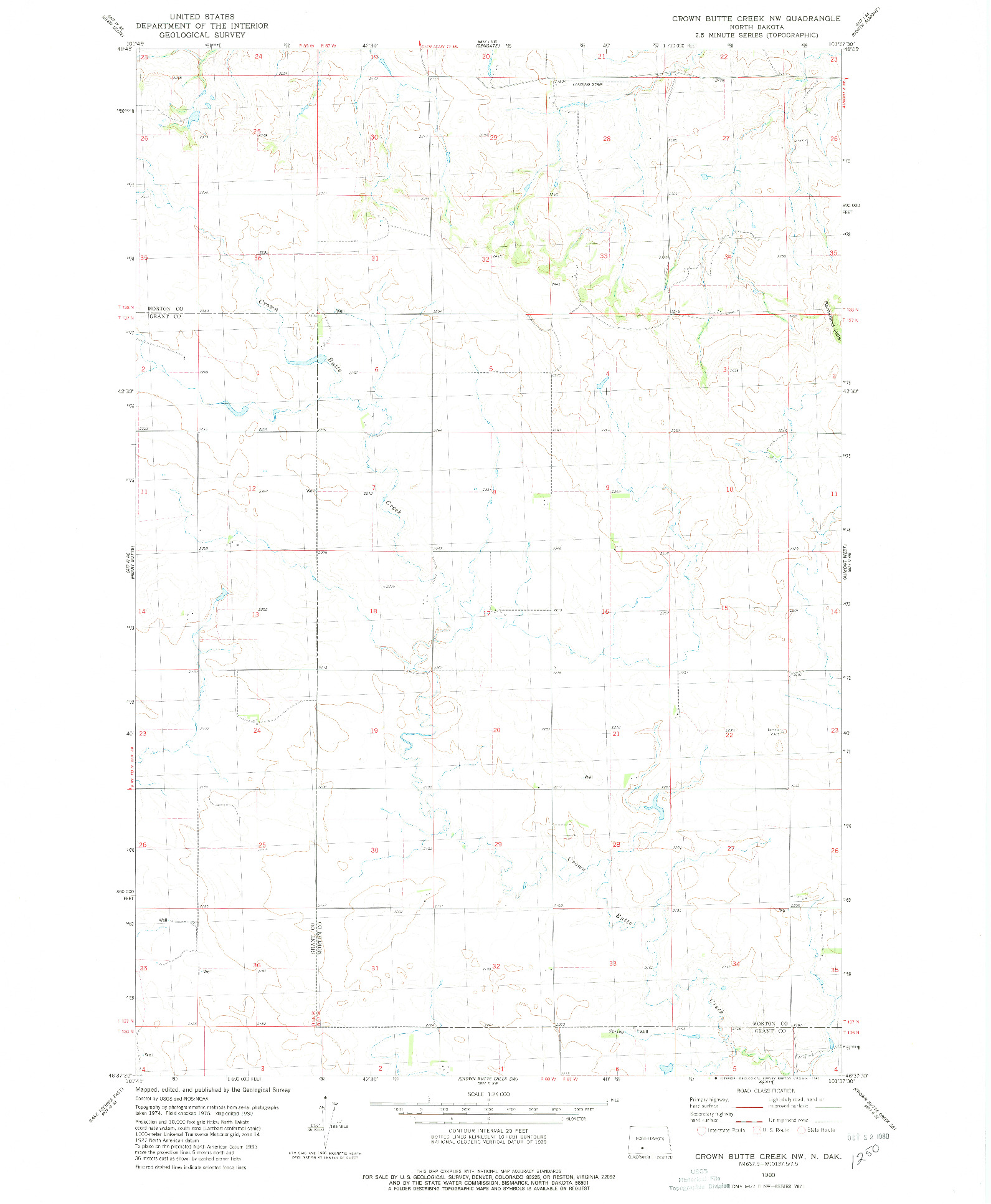 USGS 1:24000-SCALE QUADRANGLE FOR CROWN BUTTE CREEK NW, ND 1980