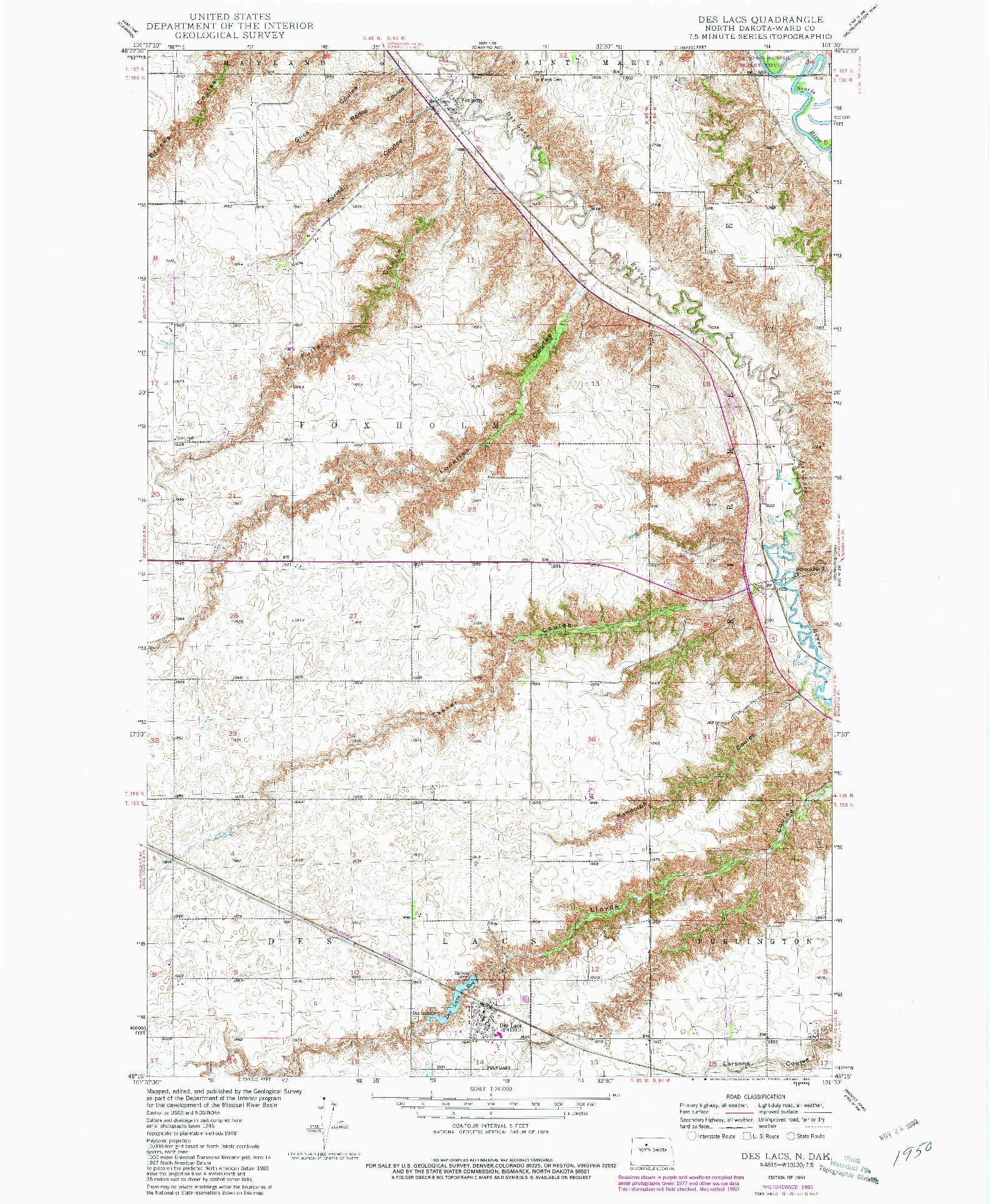 USGS 1:24000-SCALE QUADRANGLE FOR DES LACS, ND 1950