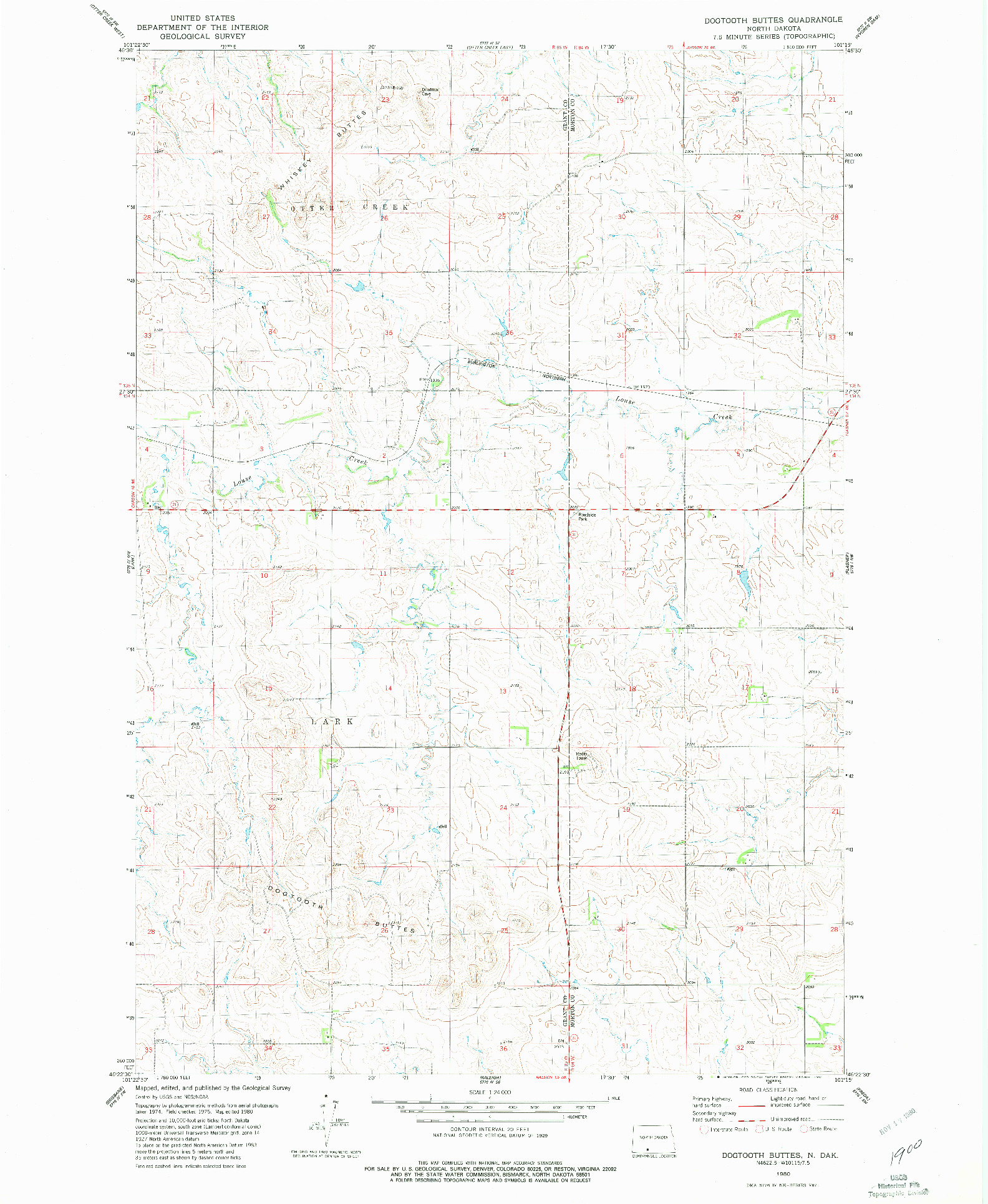 USGS 1:24000-SCALE QUADRANGLE FOR DOGTOOTH BUTTES, ND 1980