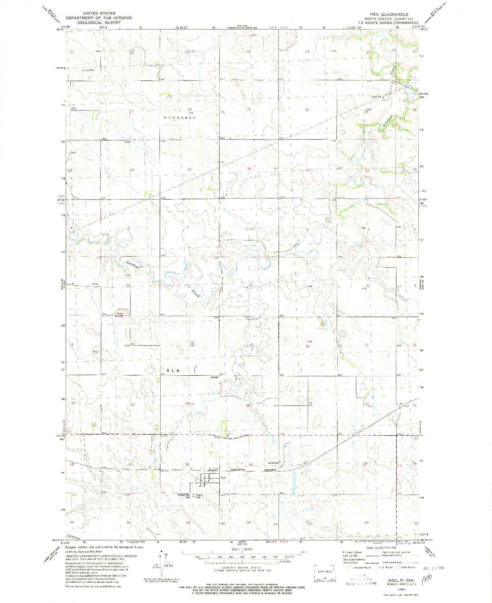 USGS 1:24000-SCALE QUADRANGLE FOR HEIL, ND 1980