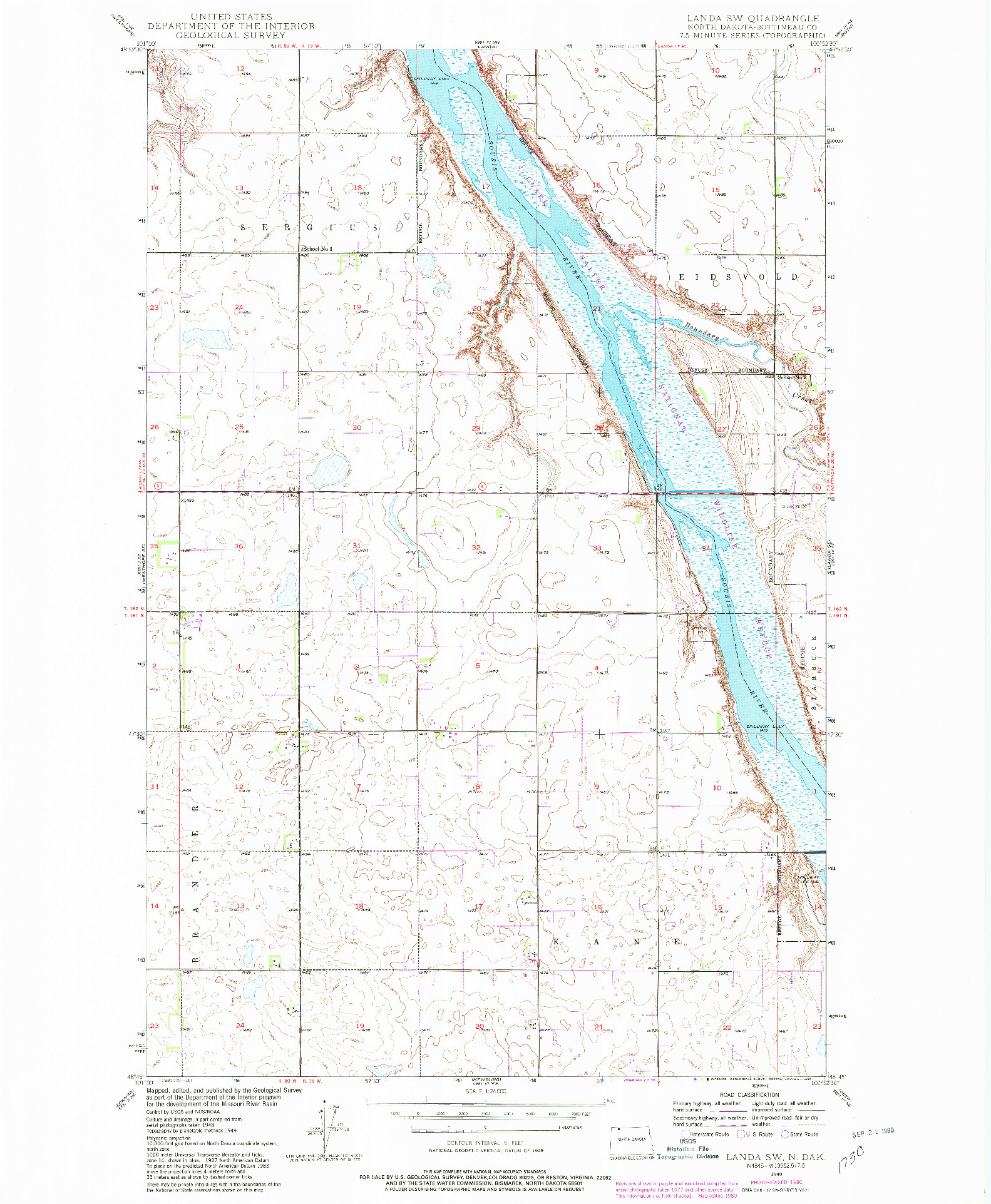 USGS 1:24000-SCALE QUADRANGLE FOR LANDA SW, ND 1949