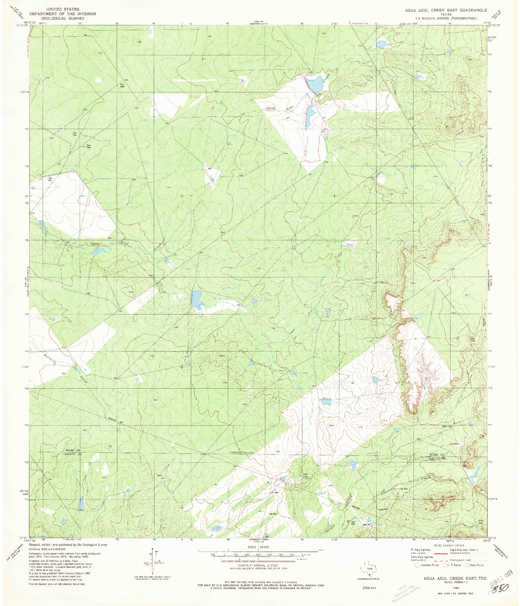 USGS 1:24000-SCALE QUADRANGLE FOR AGUA AZUL CREEK EAST, TX 1980