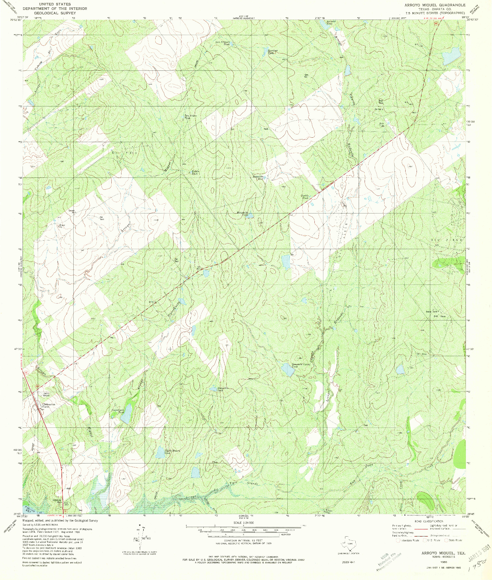 USGS 1:24000-SCALE QUADRANGLE FOR ARROYO MIGUEL, TX 1980