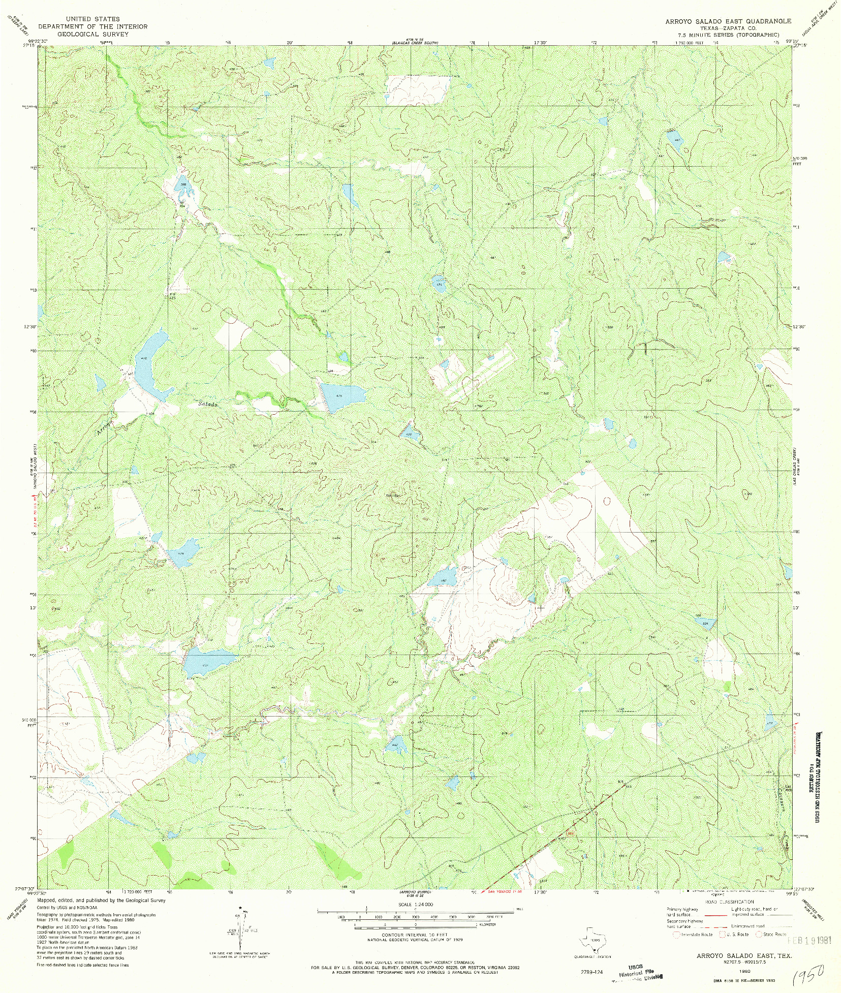 USGS 1:24000-SCALE QUADRANGLE FOR ARROYO SALADO EAST, TX 1980