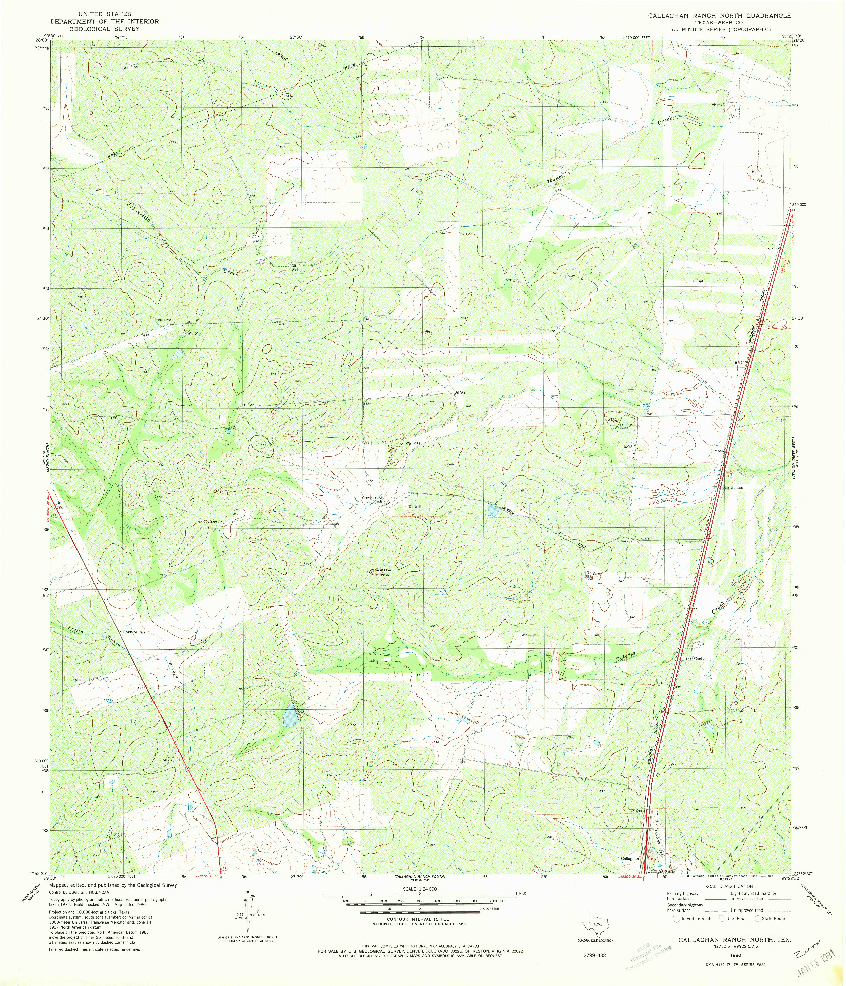 USGS 1:24000-SCALE QUADRANGLE FOR CALLAGHAN RANCH NORTH, TX 1980