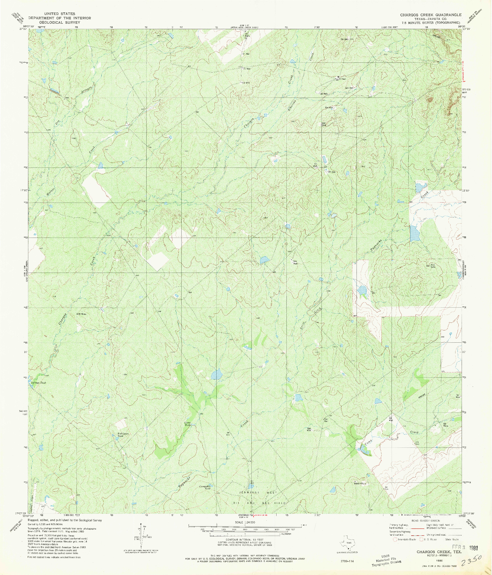 USGS 1:24000-SCALE QUADRANGLE FOR CHARGOS CREEK, TX 1980