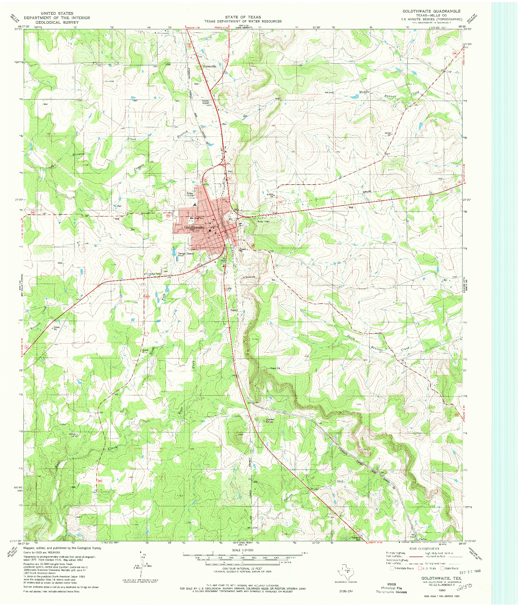 USGS 1:24000-SCALE QUADRANGLE FOR GOLDTHWAITE, TX 1980