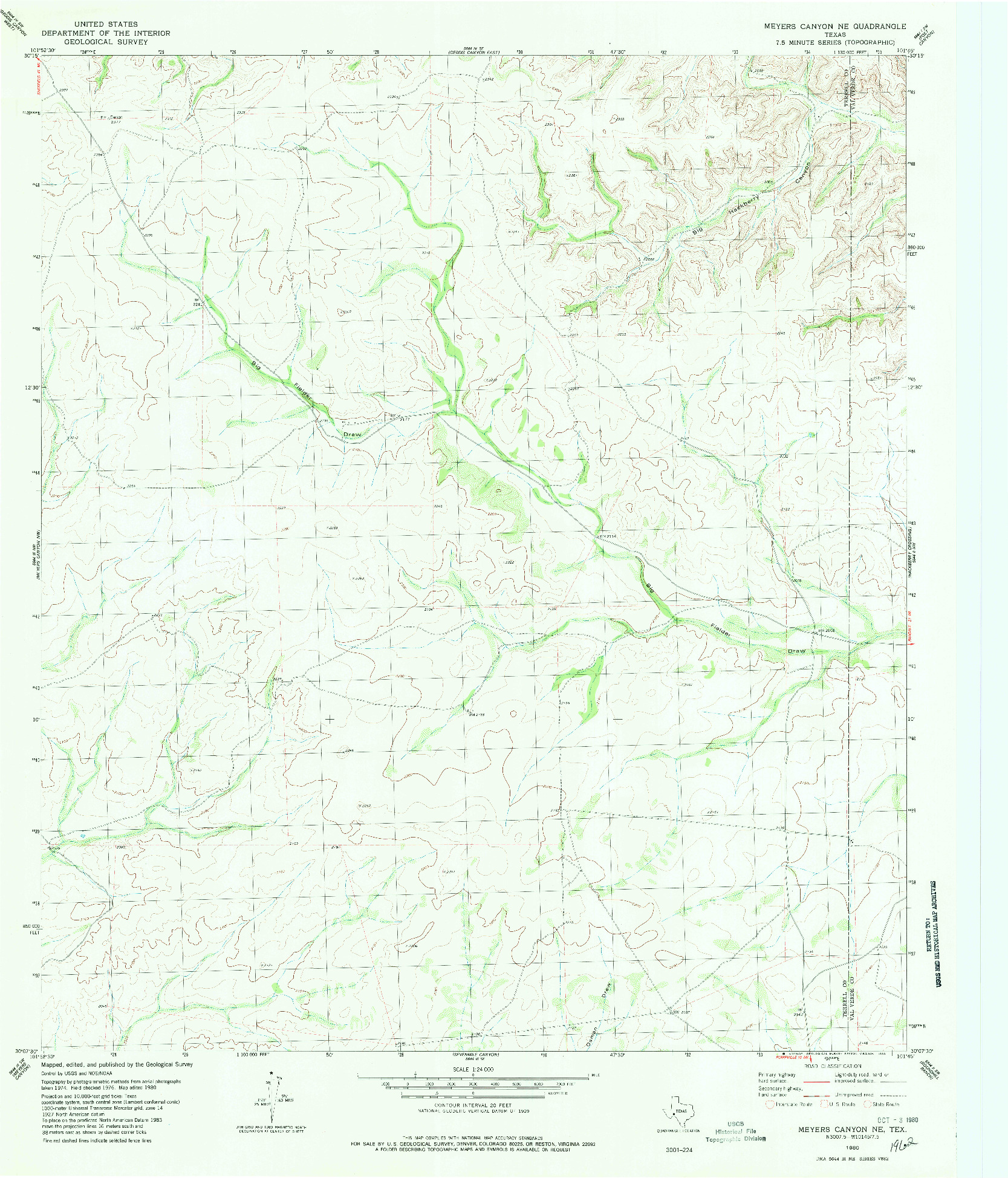 USGS 1:24000-SCALE QUADRANGLE FOR MEYERS CANYON NE, TX 1980