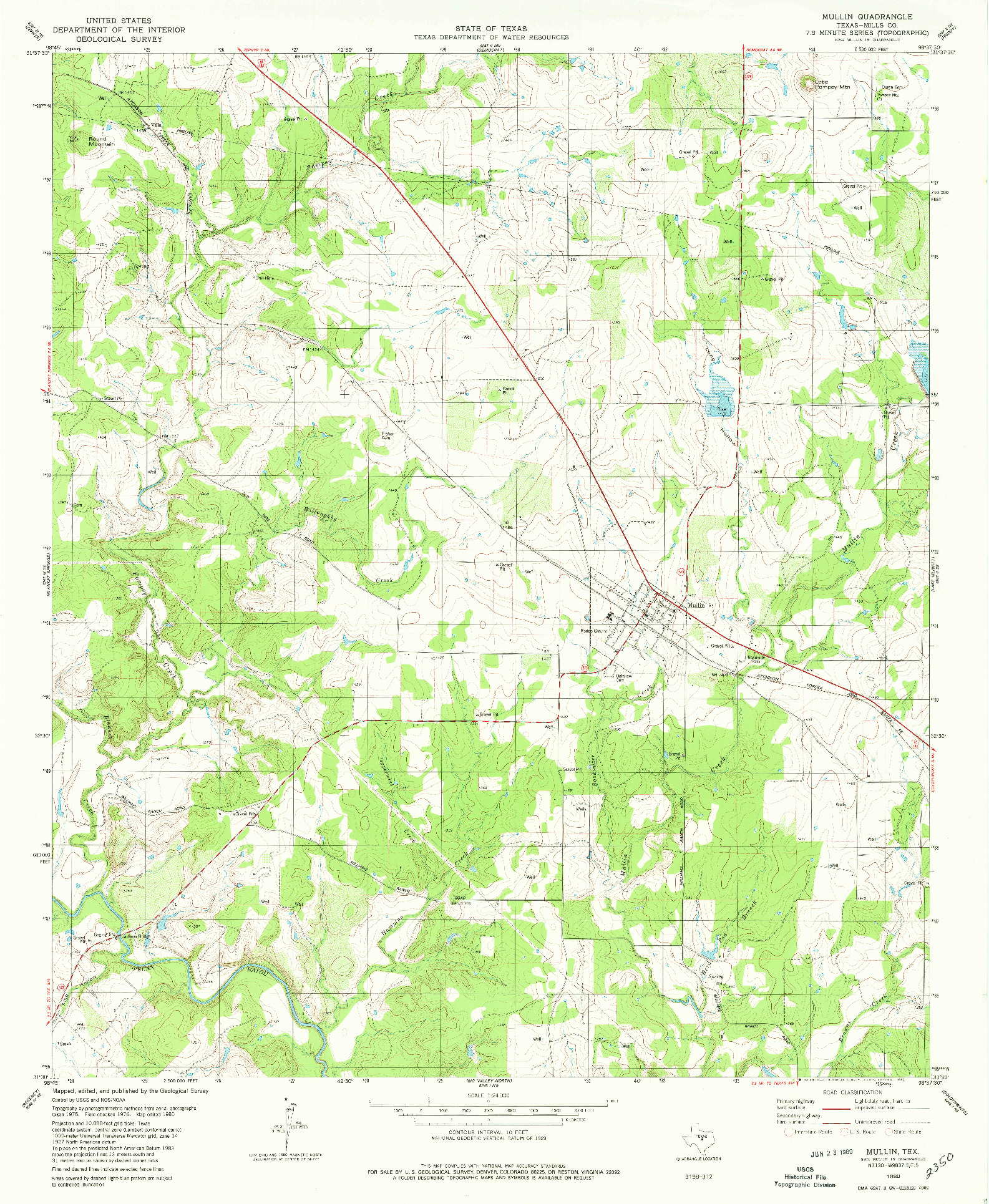 USGS 1:24000-SCALE QUADRANGLE FOR MULLIN, TX 1980