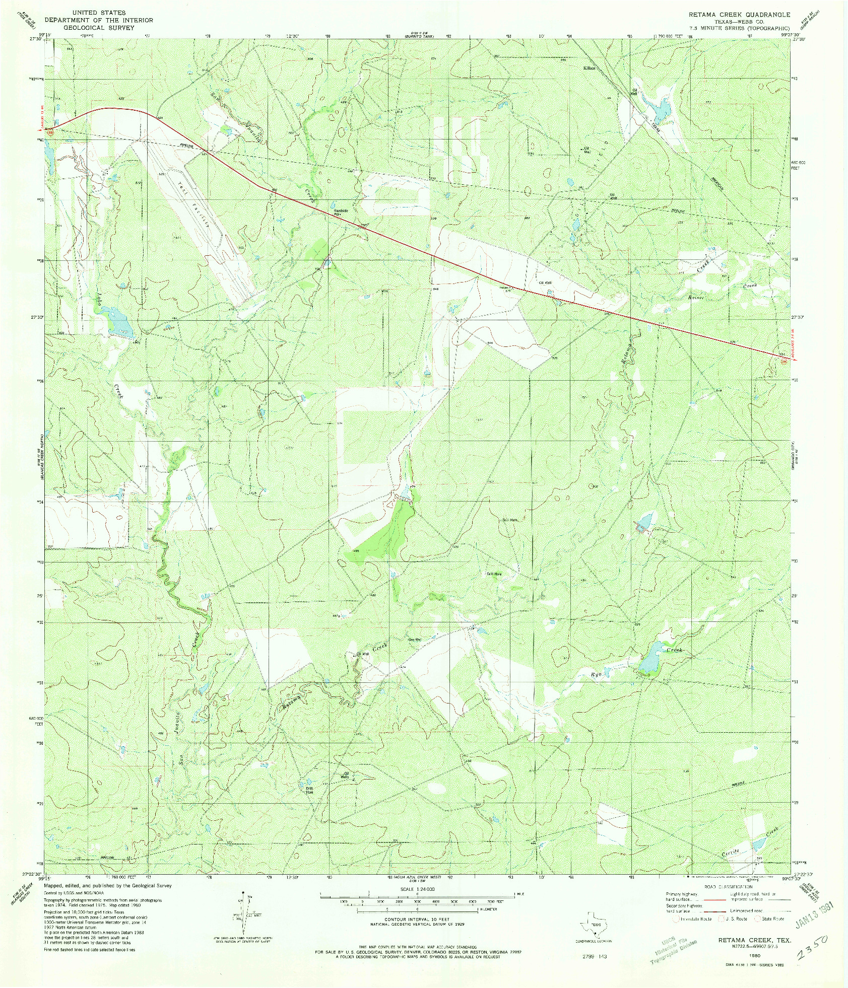 USGS 1:24000-SCALE QUADRANGLE FOR RETAMA CREEK, TX 1980