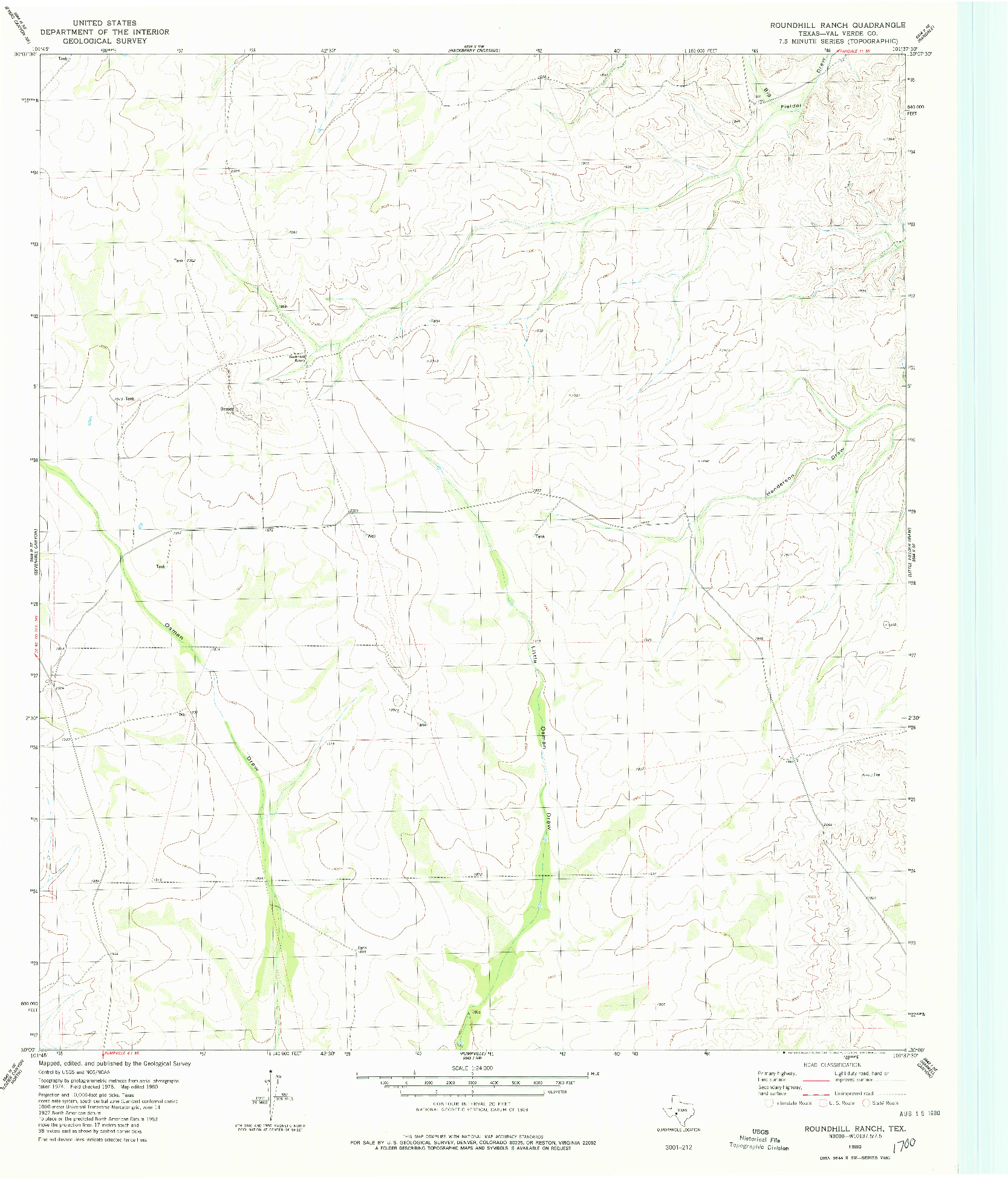 USGS 1:24000-SCALE QUADRANGLE FOR ROUNDHILL RANCH, TX 1980