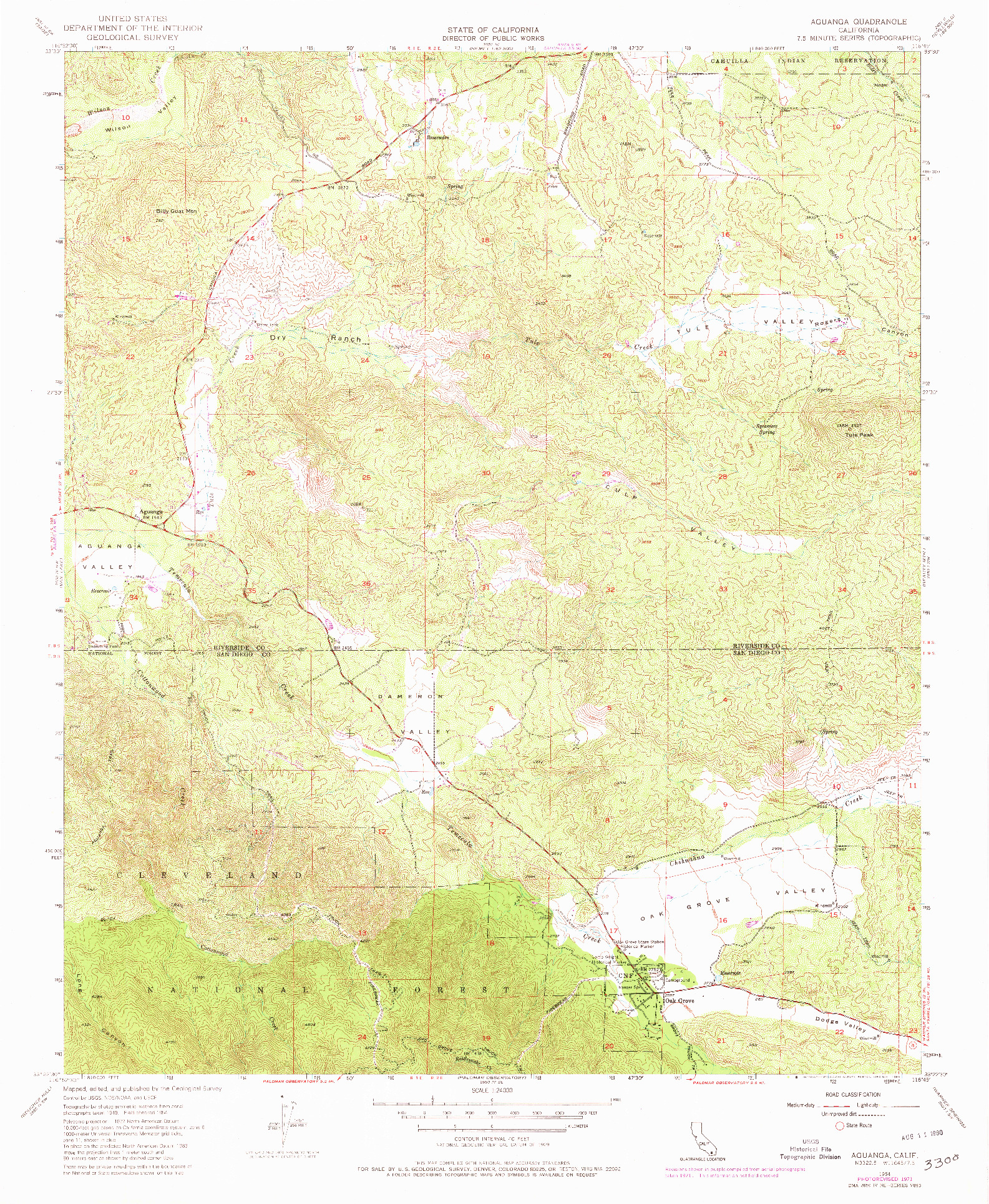 USGS 1:24000-SCALE QUADRANGLE FOR AGUANGA, CA 1954
