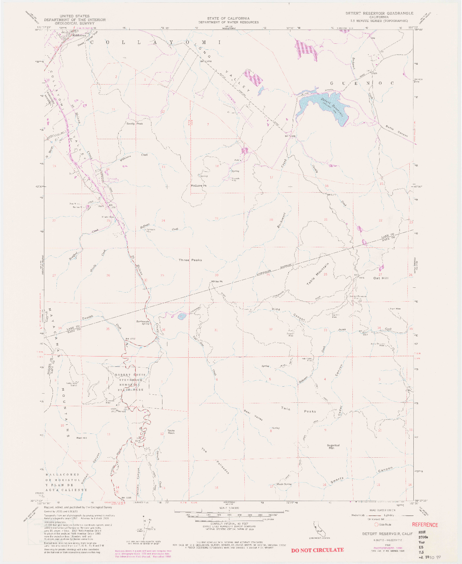 USGS 1:24000-SCALE QUADRANGLE FOR DETERT RESERVOIR, CA 1958