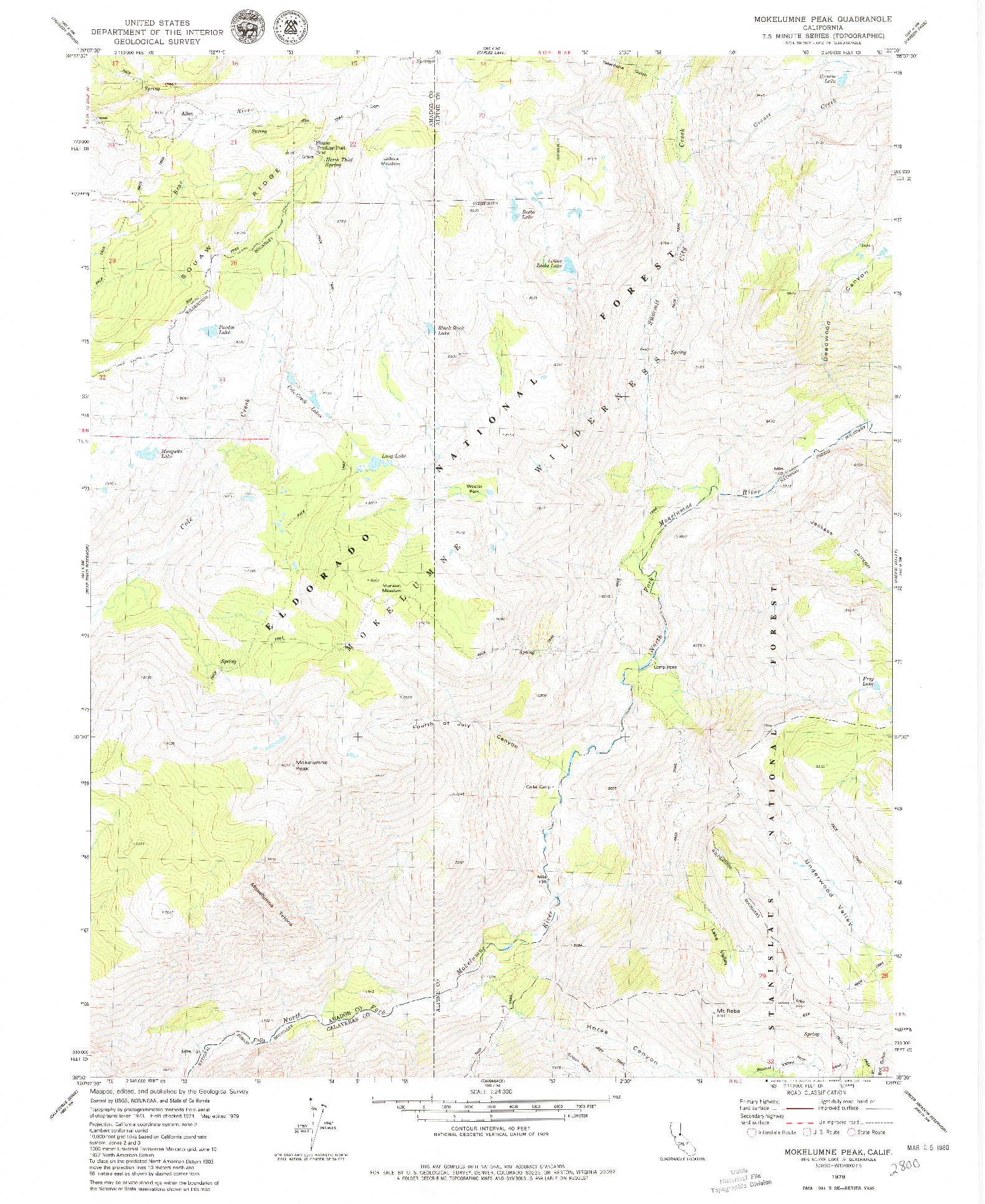 USGS 1:24000-SCALE QUADRANGLE FOR MOKELUMNE PEAK, CA 1979