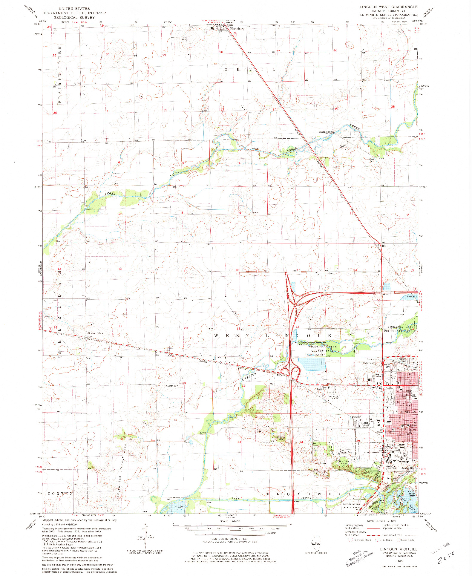 USGS 1:24000-SCALE QUADRANGLE FOR LINCOLN WEST, IL 1980