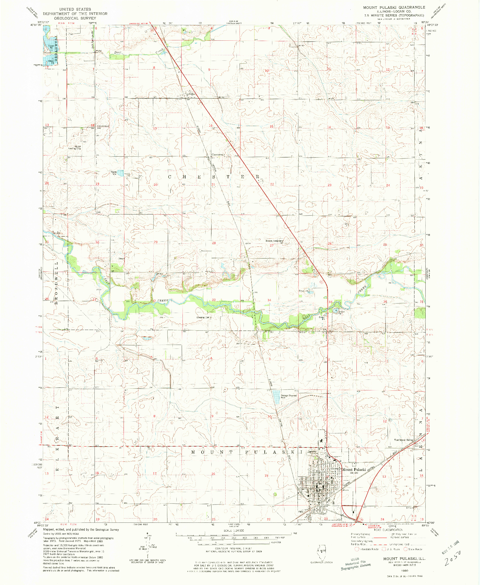 USGS 1:24000-SCALE QUADRANGLE FOR MOUNT PULASKI, IL 1980