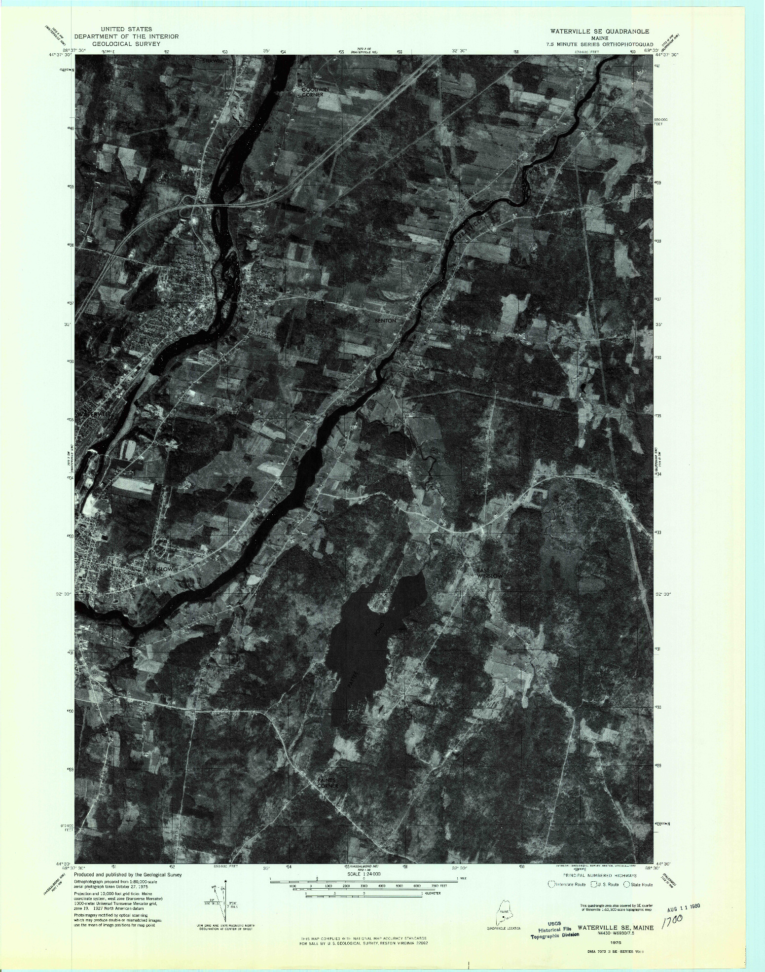 USGS 1:24000-SCALE QUADRANGLE FOR WATERVILLE SE, ME 1975