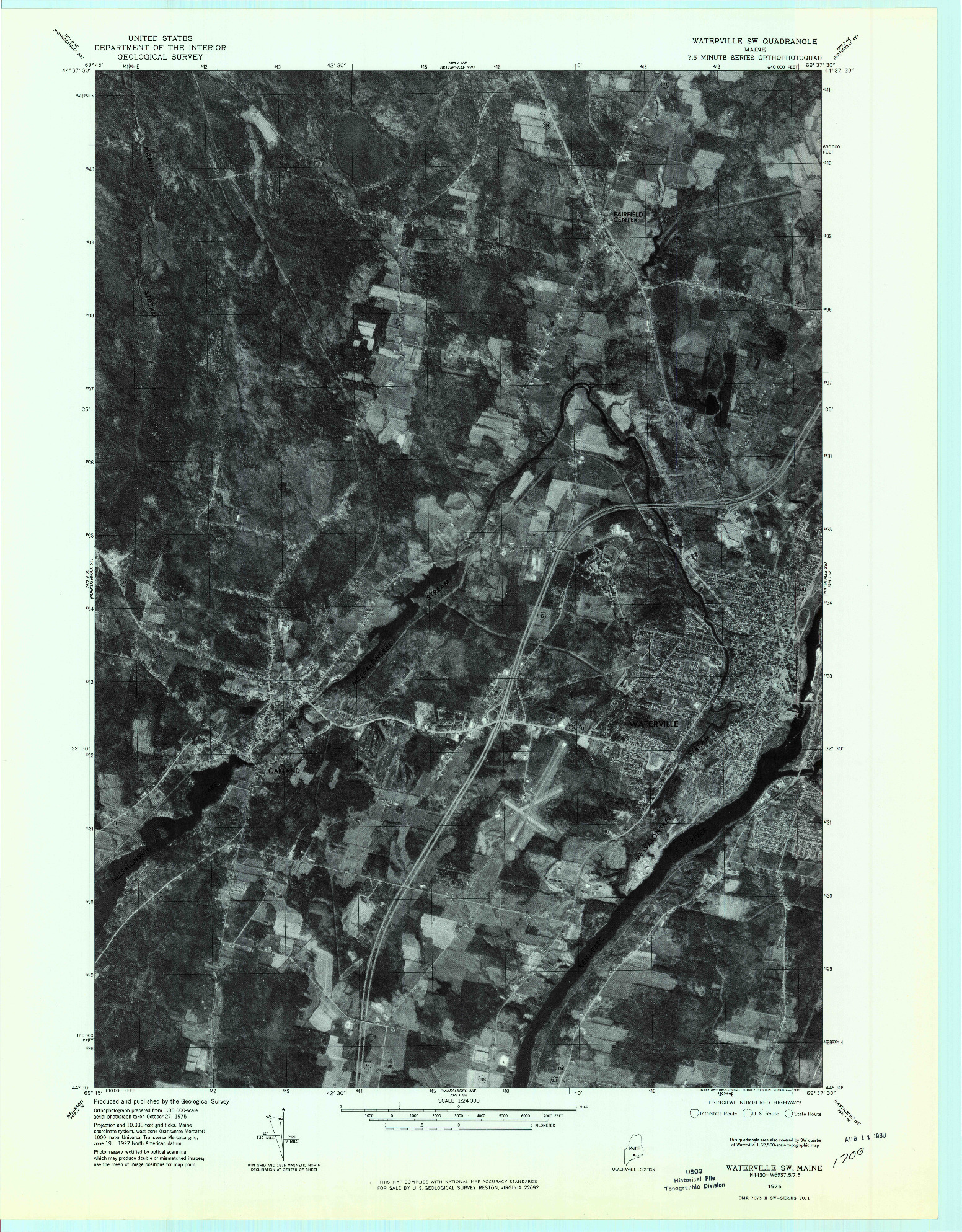 USGS 1:24000-SCALE QUADRANGLE FOR WATERVILLE SW, ME 1975
