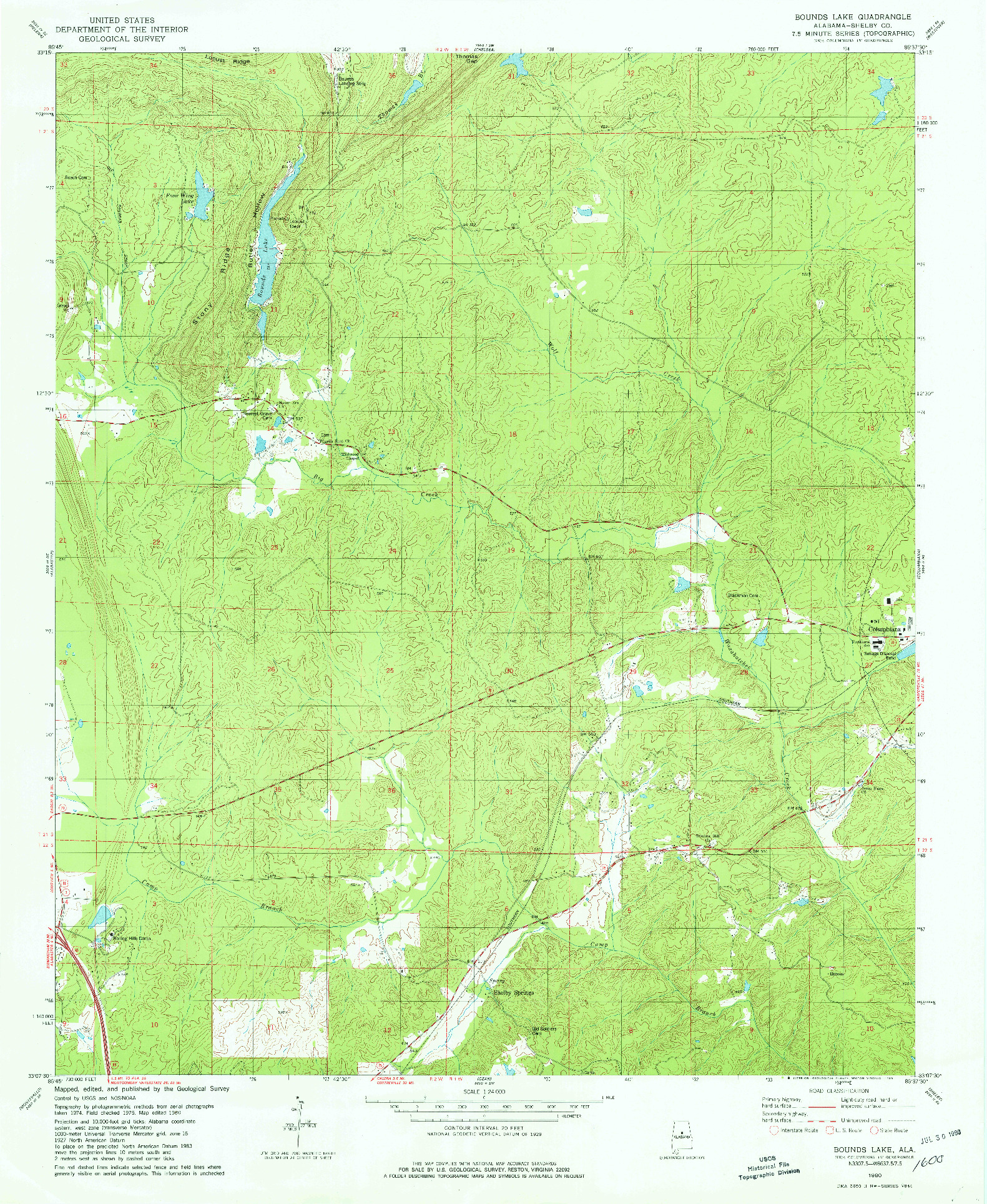 USGS 1:24000-SCALE QUADRANGLE FOR BOUNDS LAKE, AL 1980