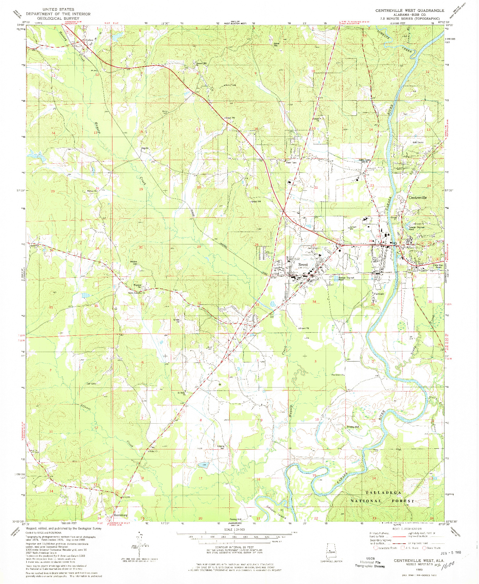 USGS 1:24000-SCALE QUADRANGLE FOR CENTREVILLE WEST, AL 1980