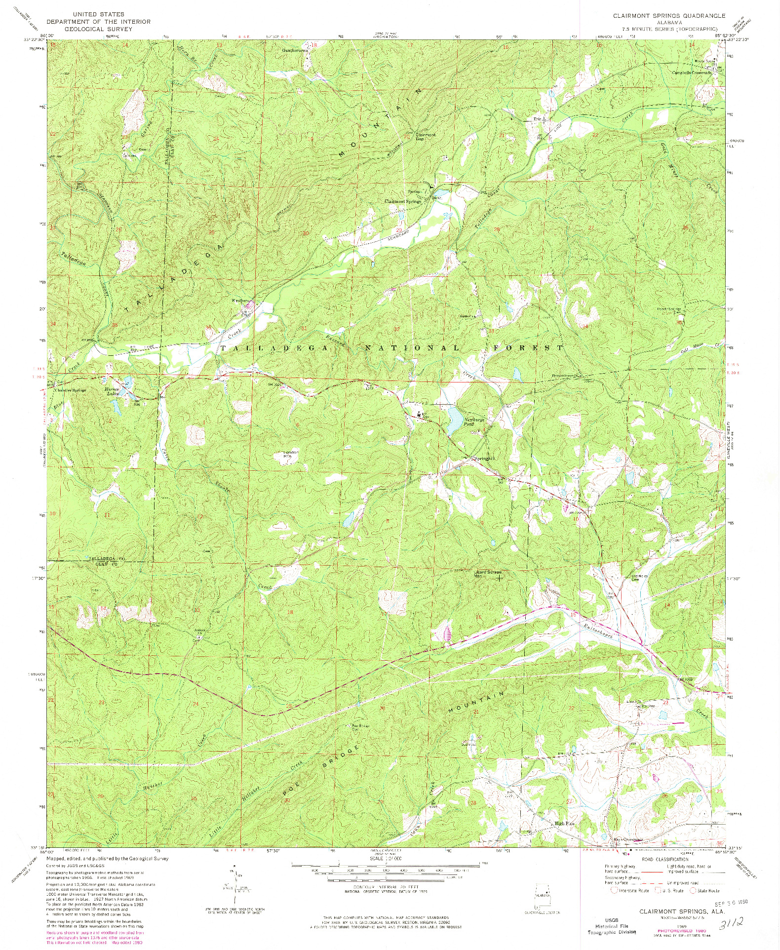 USGS 1:24000-SCALE QUADRANGLE FOR CLAIRMONT SPRINGS, AL 1969
