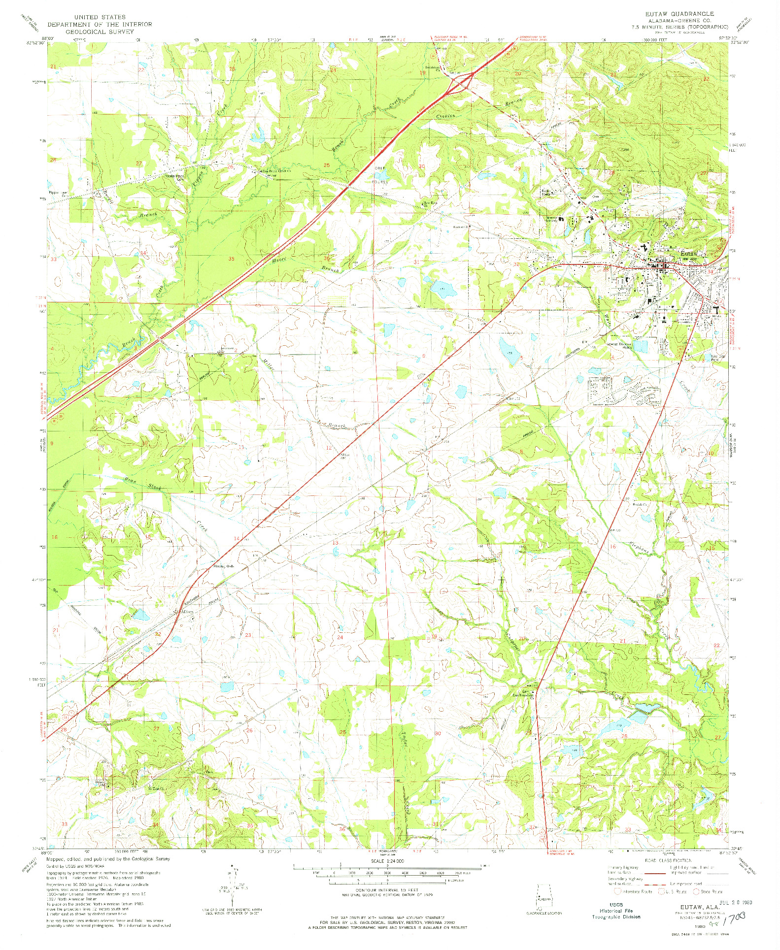 USGS 1:24000-SCALE QUADRANGLE FOR EUTAW, AL 1980