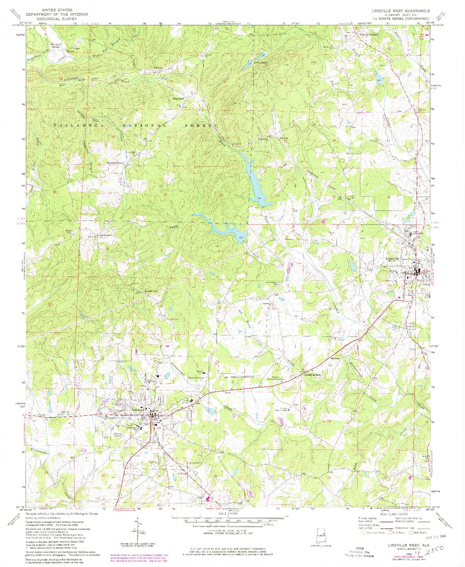 USGS 1:24000-SCALE QUADRANGLE FOR LINEVILLE WEST, AL 1969