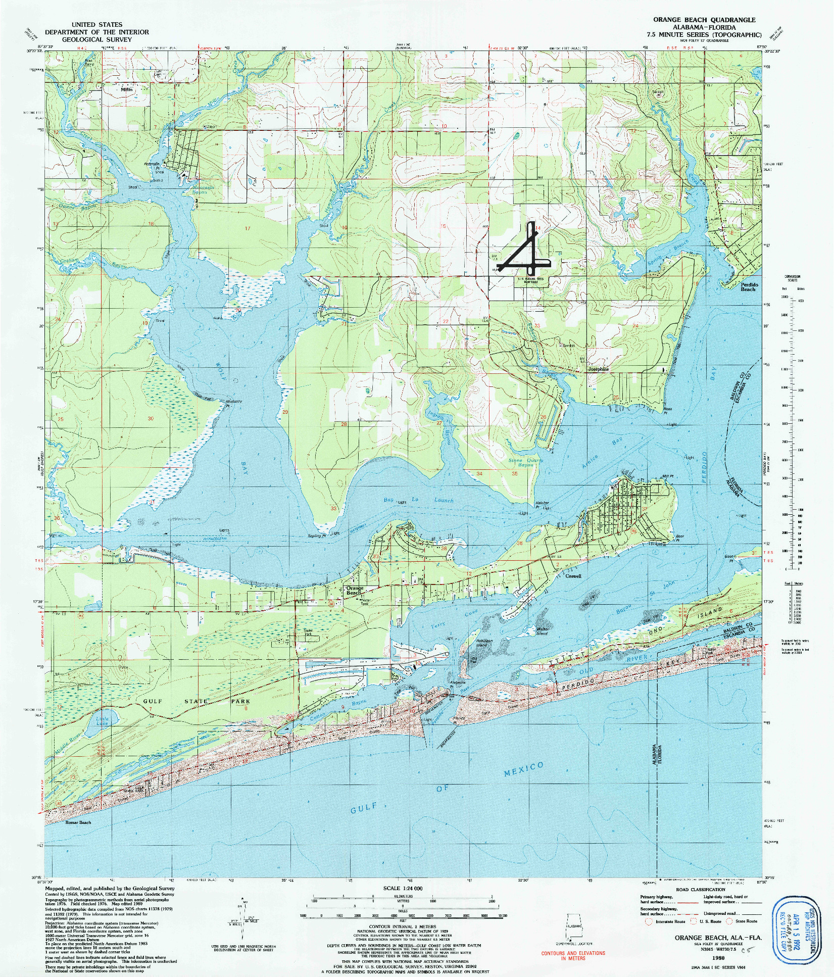 USGS 1:24000-SCALE QUADRANGLE FOR ORANGE BEACH, AL 1980