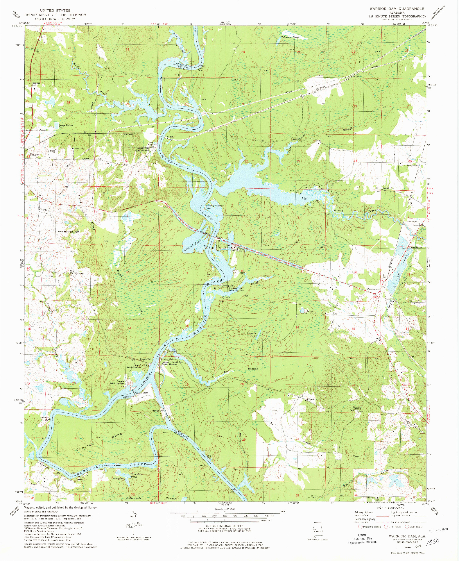 USGS 1:24000-SCALE QUADRANGLE FOR WARRIOR DAM, AL 1980