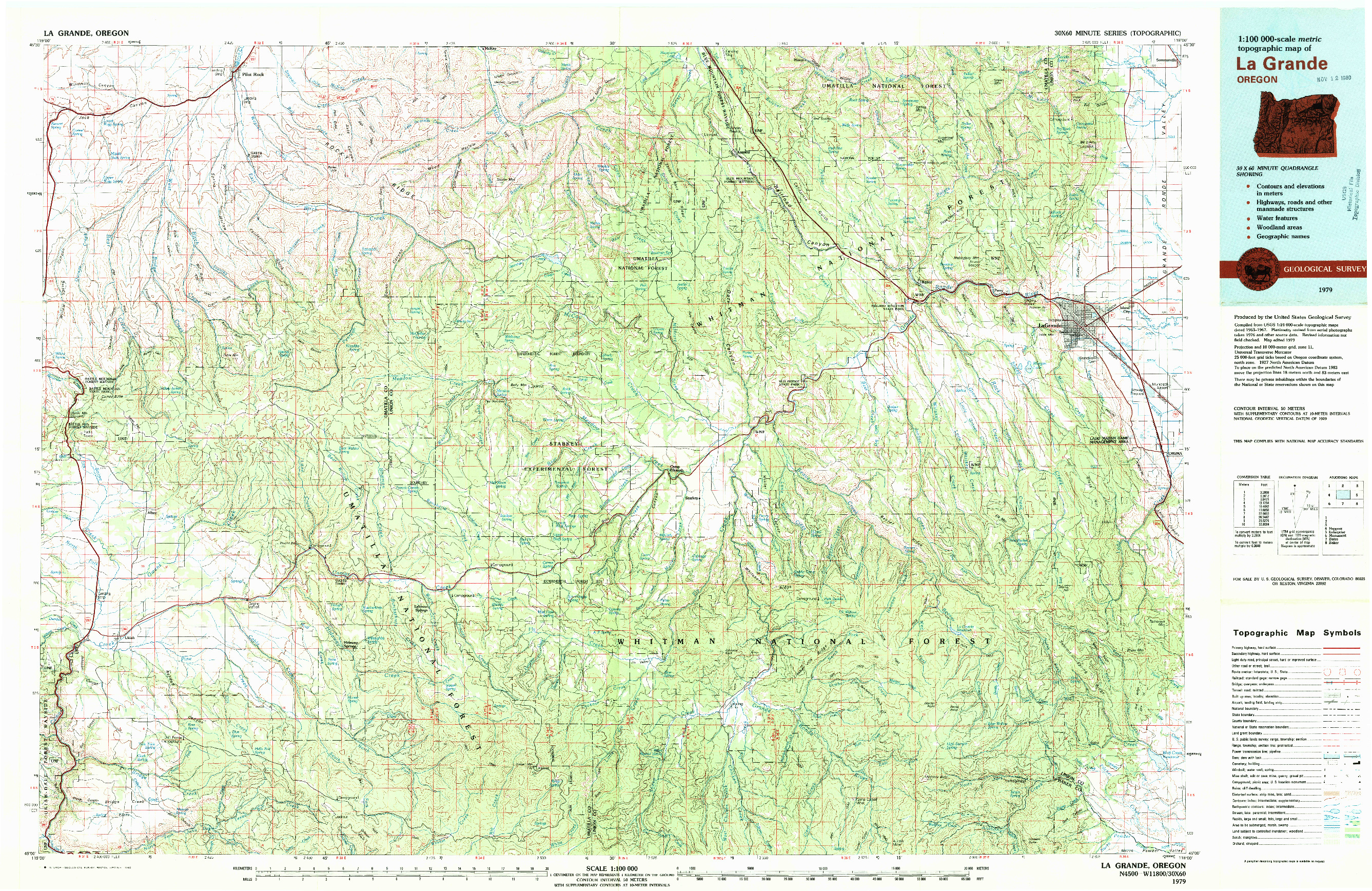 USGS 1:100000-SCALE QUADRANGLE FOR LA GRANDE, OR 1979